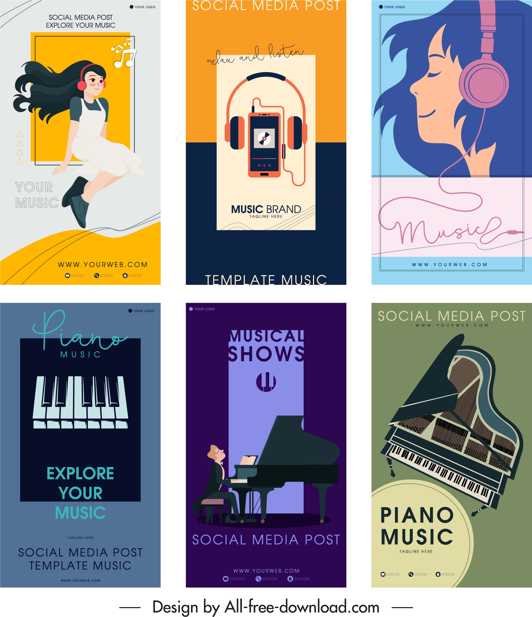 music banner templates elegant colored flat classic decor