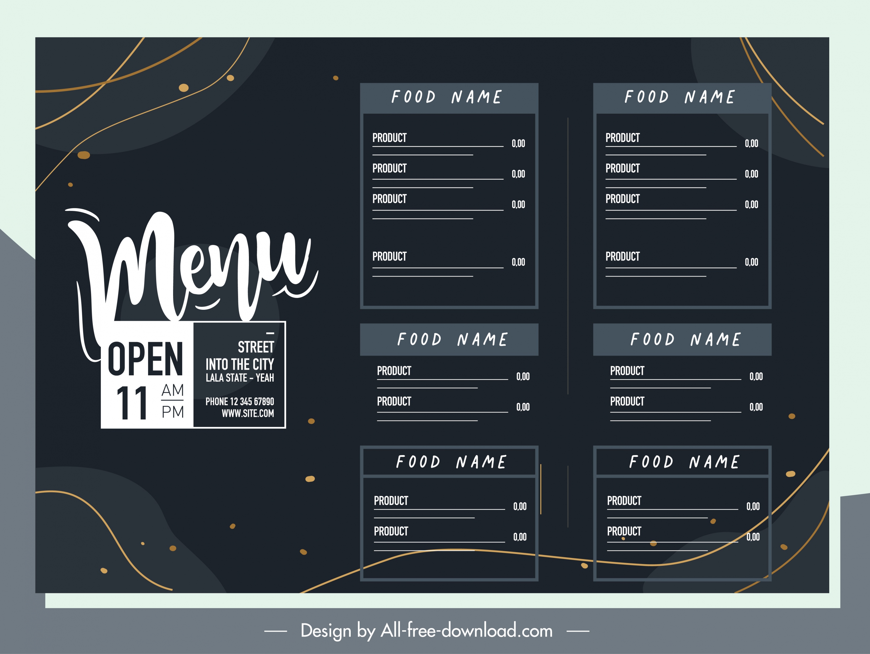 restaurant menu template elegant dark black decor