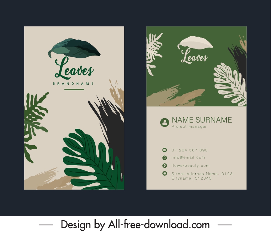 business card template retro leaves decor