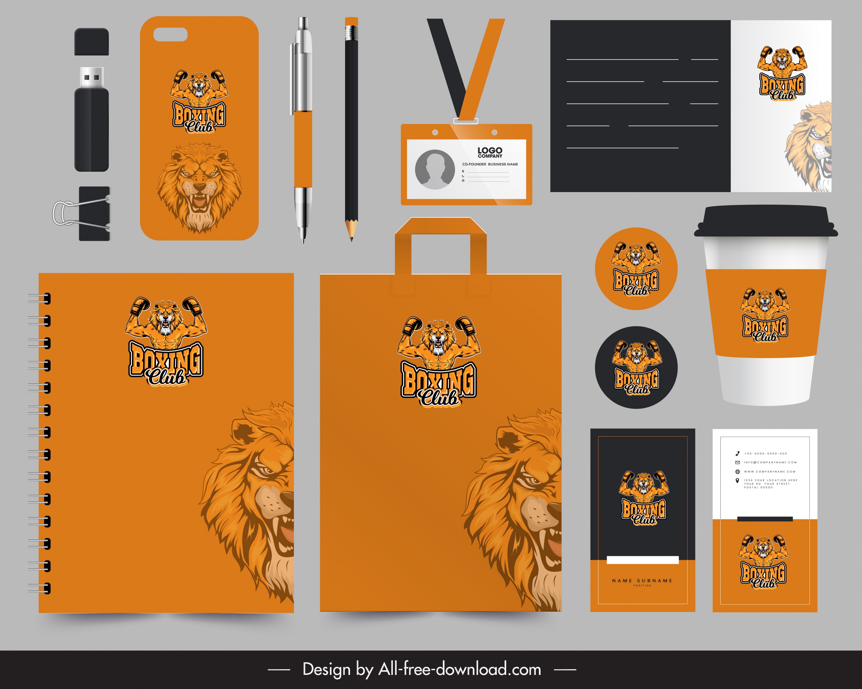 brand identity sets lion boxer logotype decor