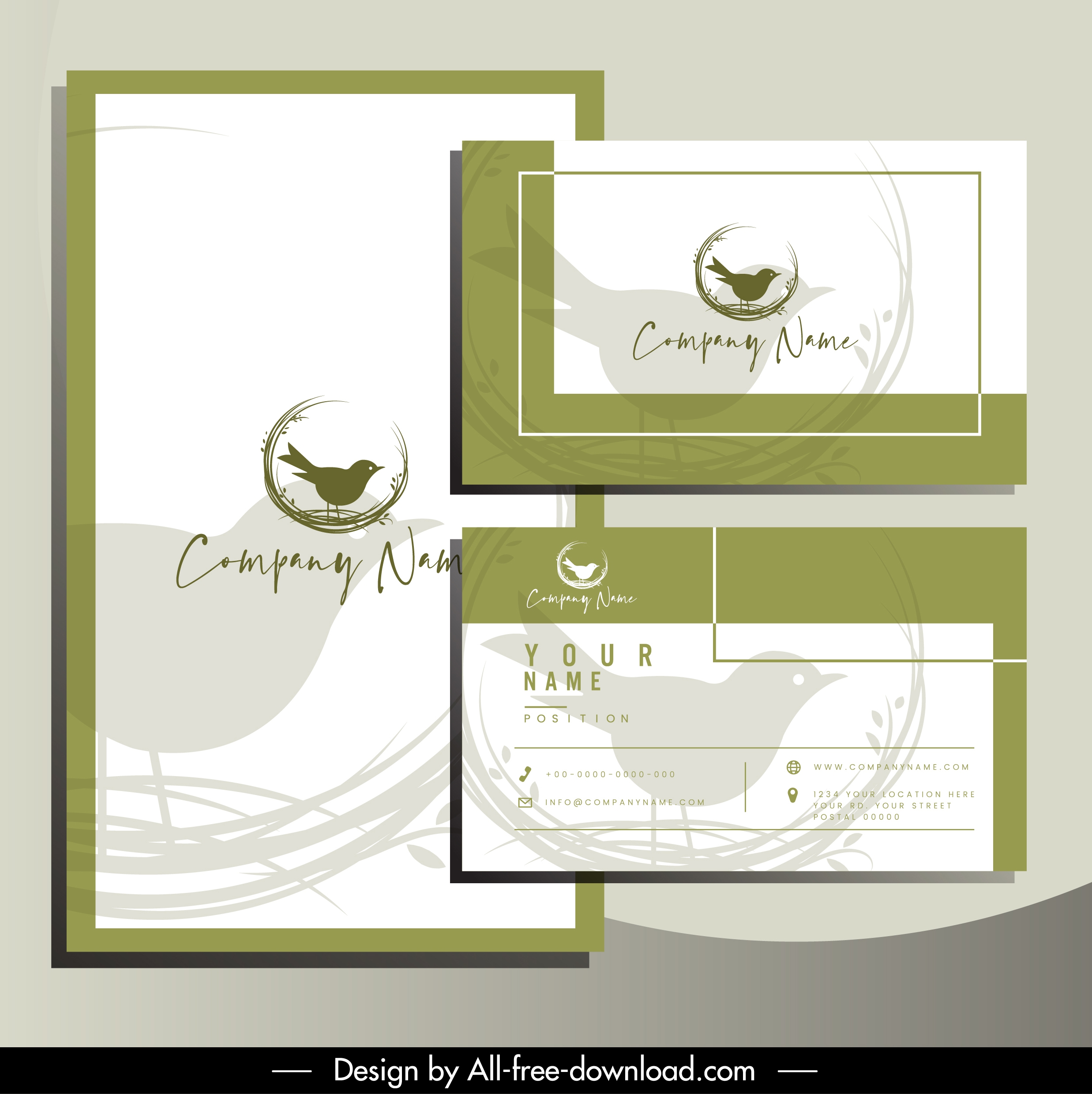 business card template elegant handdrawn bird sketch