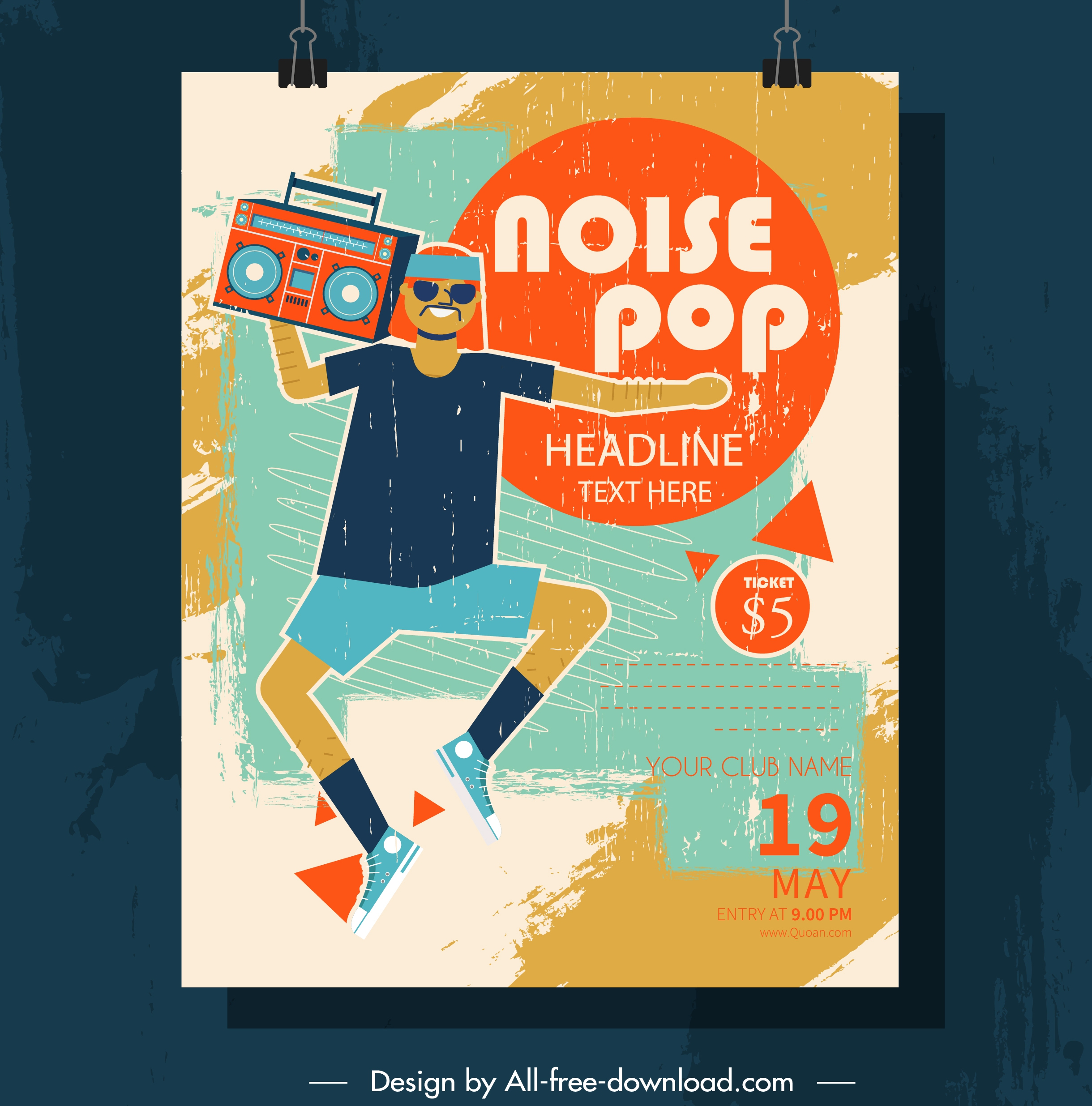 pop music poster colorful grunge retro decor