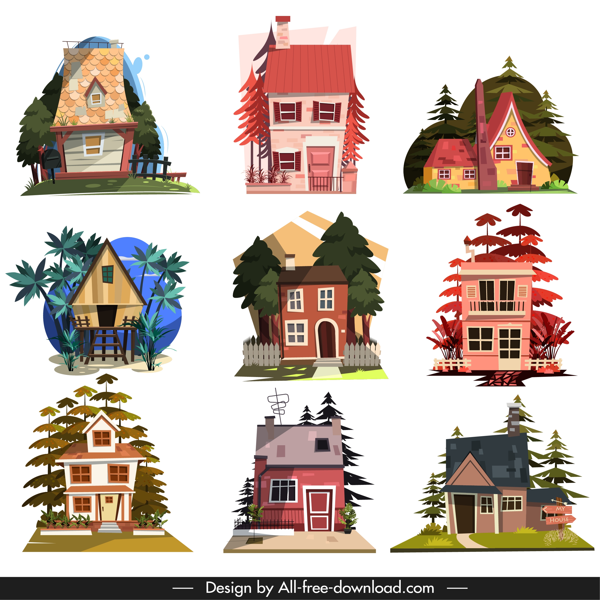 house icons templates classical tile roof decor