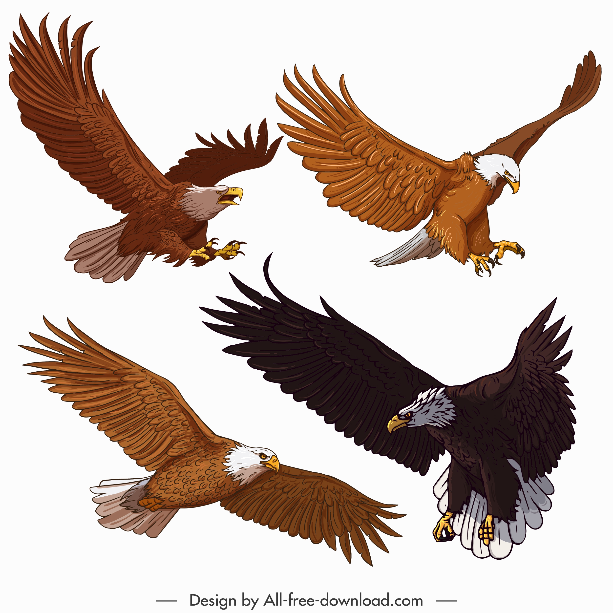 eagle icons flying gesture cartoon sketch