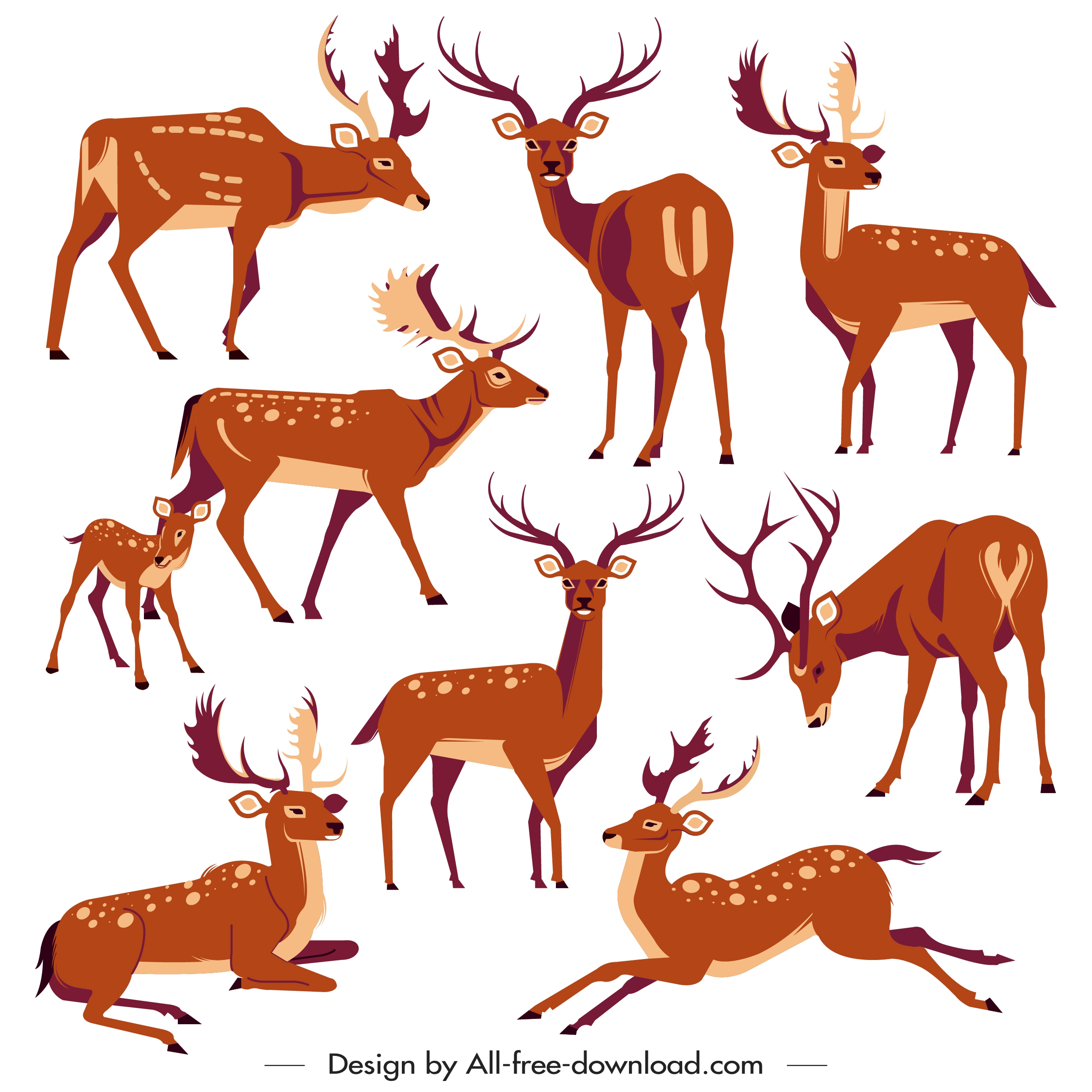 reindeer icons collection cute cartoon characters sketch