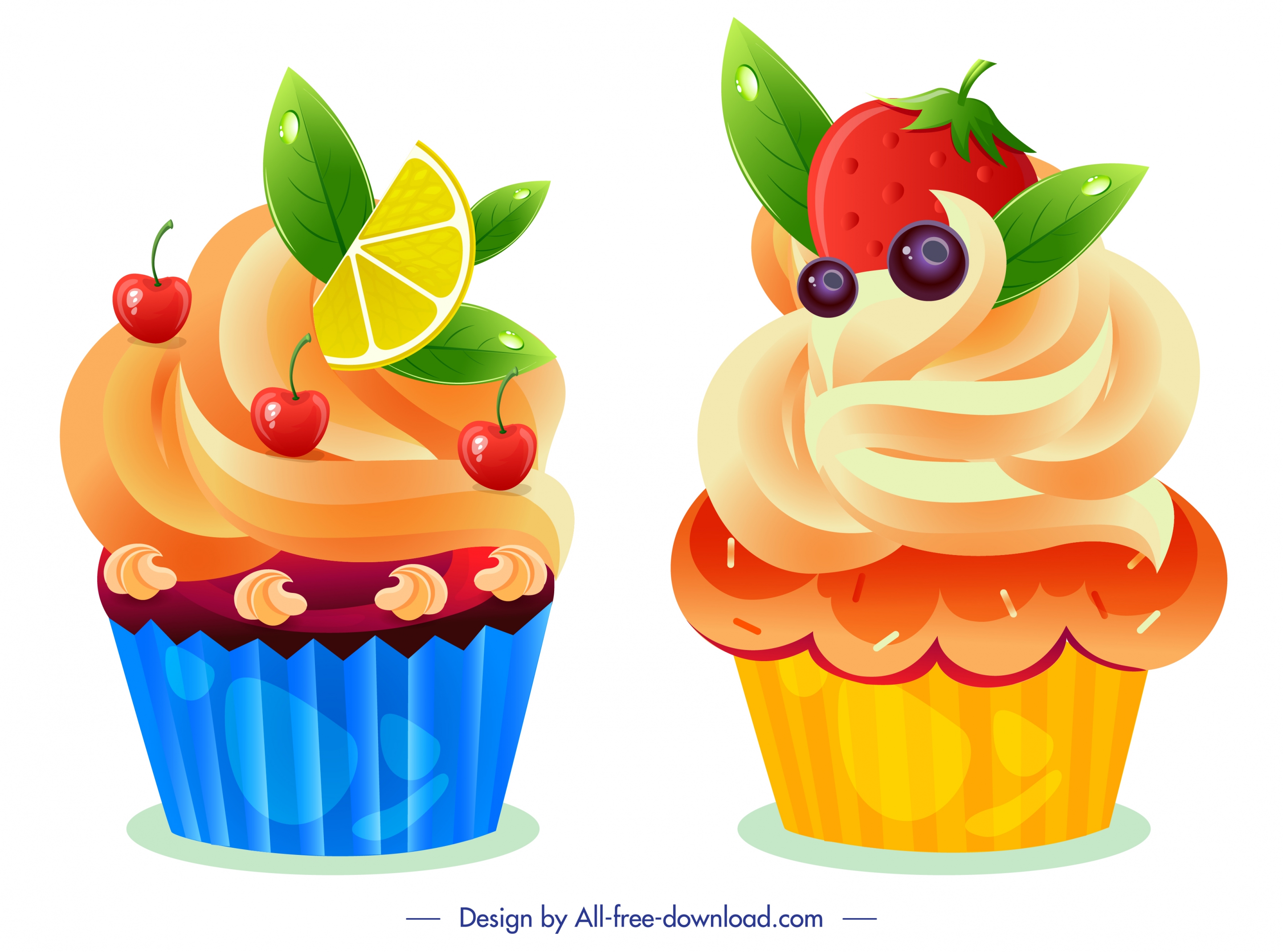 cupcake icons fresh fruits decor modern design