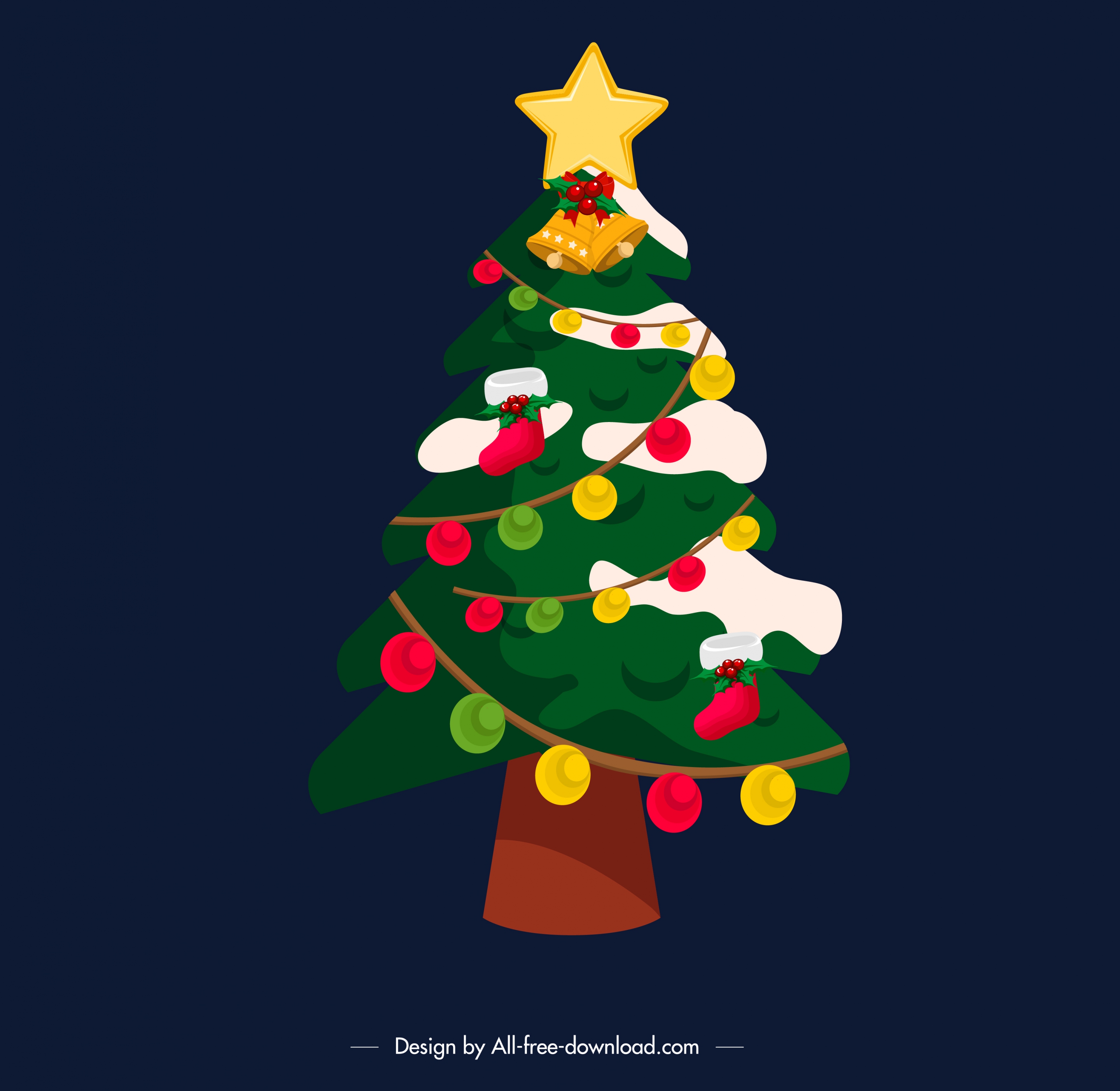 christmas background decorated fir tree icon classical design