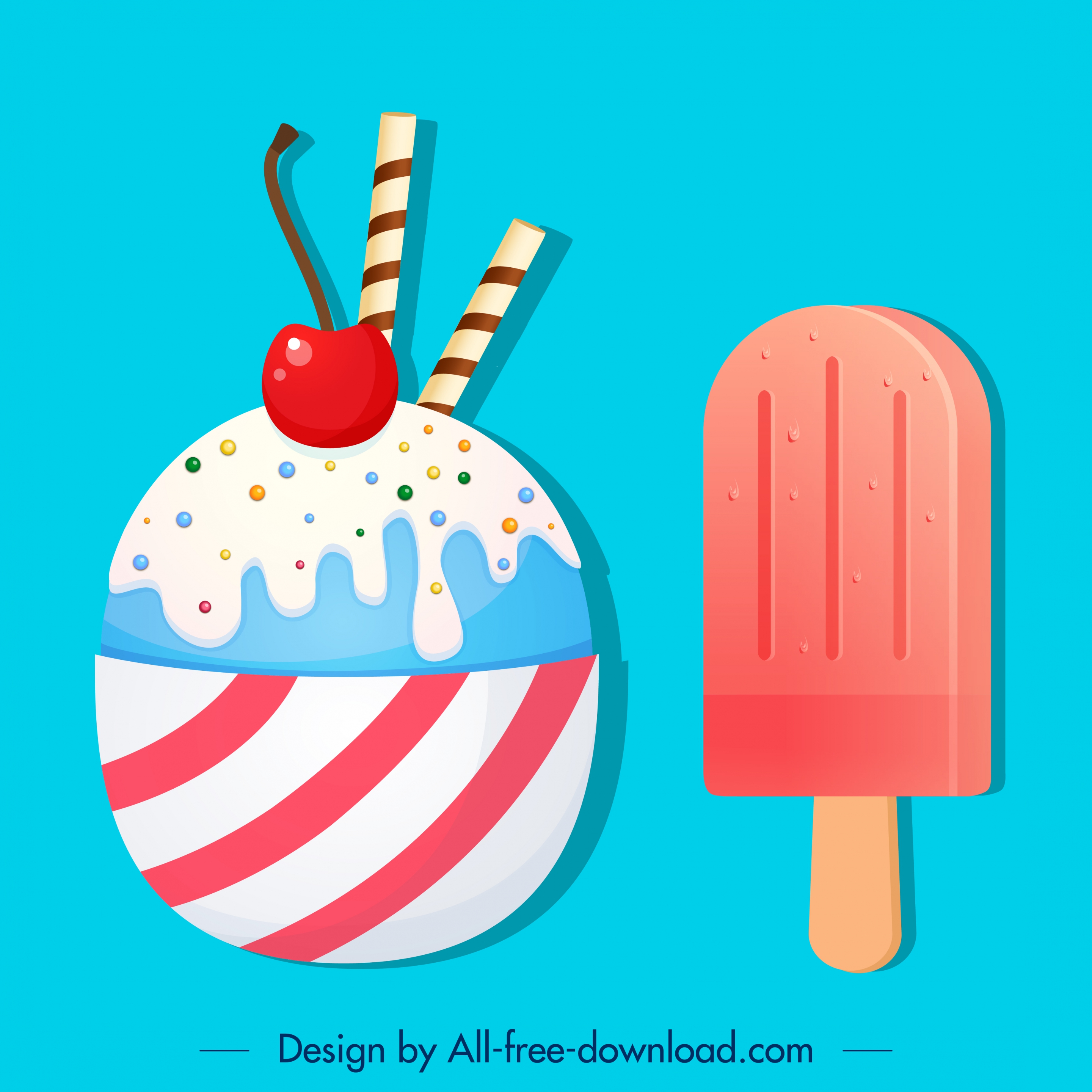 ice cream icons stick fruit decor colorful design