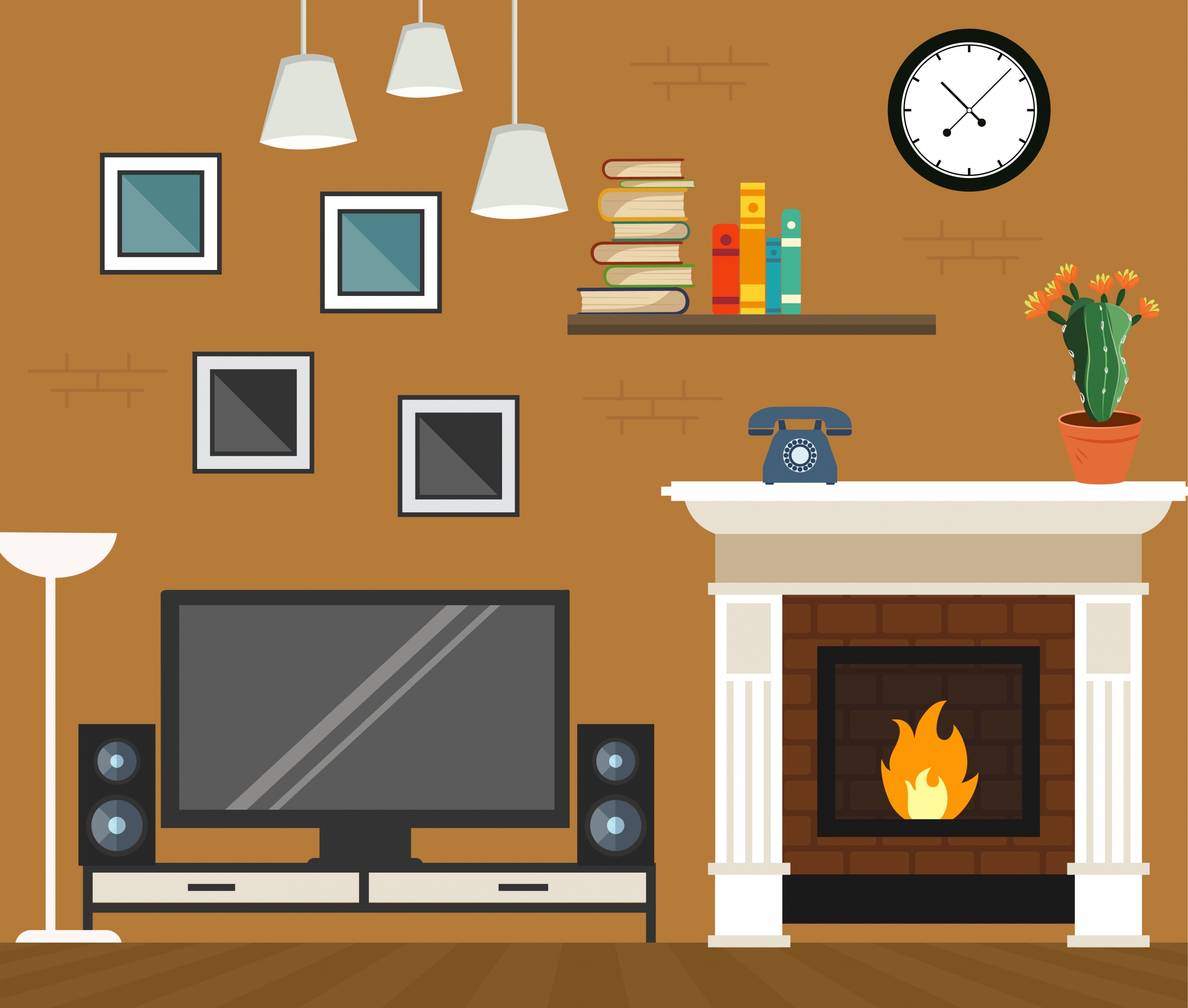 living room background modern furniture icons decor