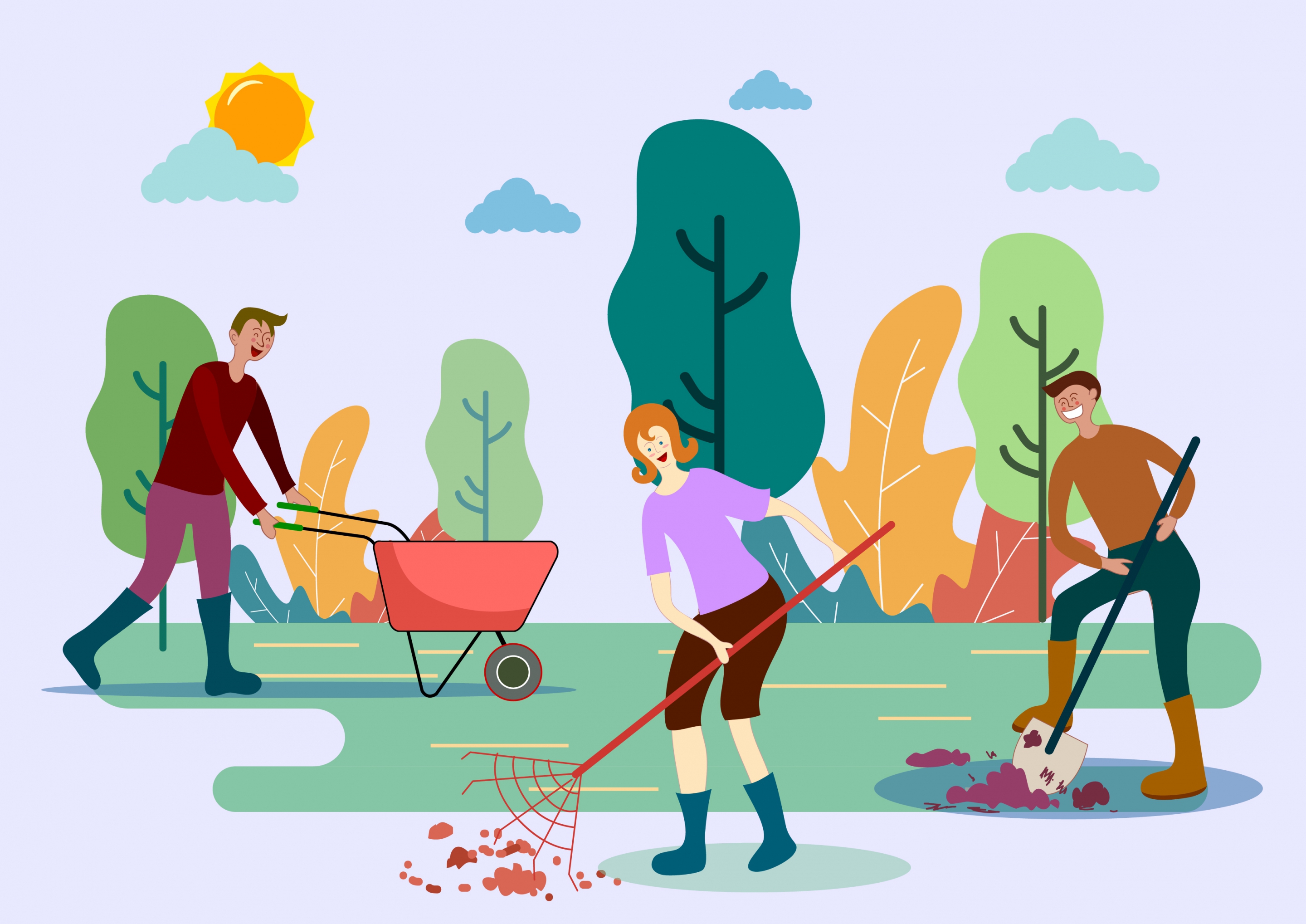 gardening work background working people icons cartoon design