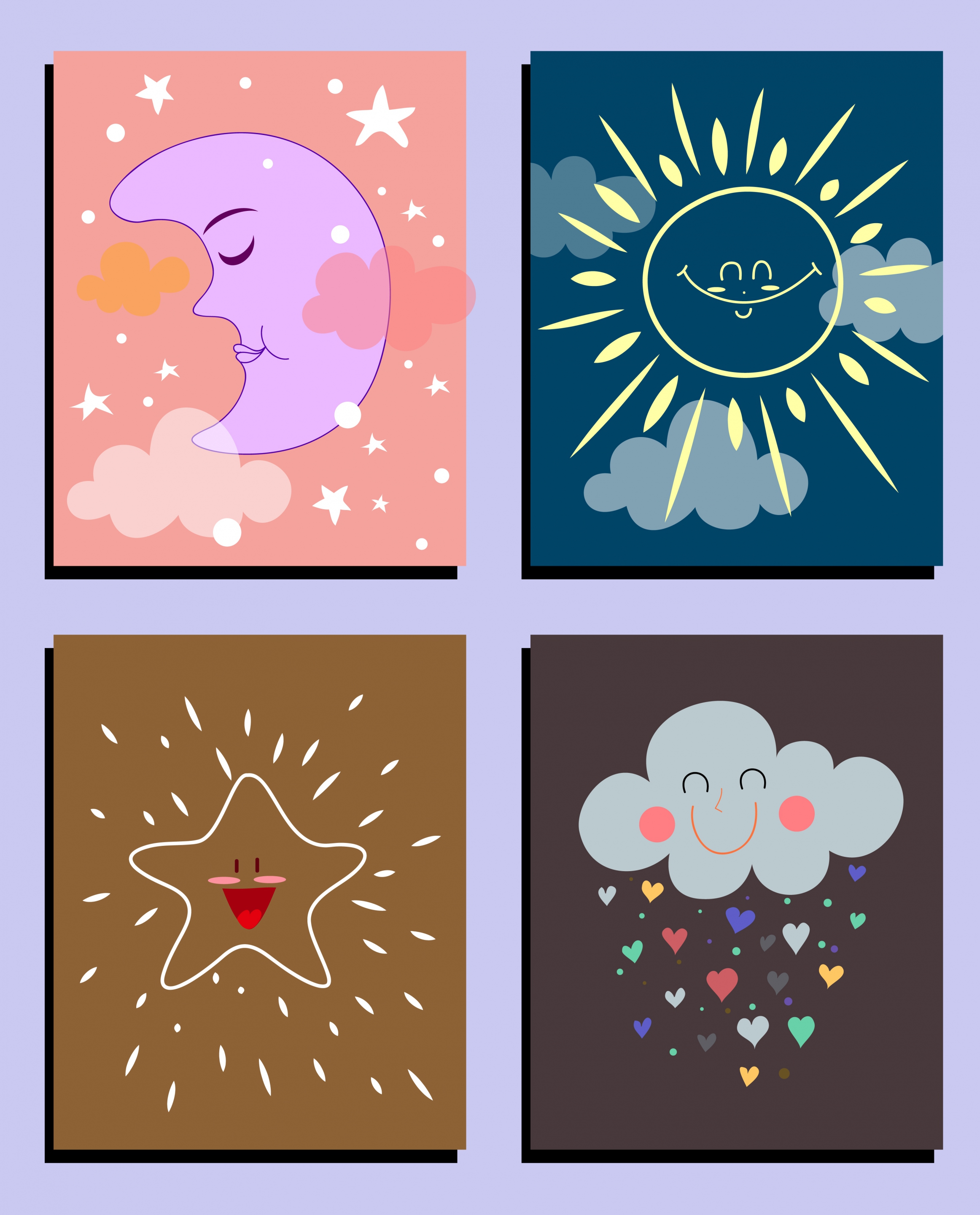 weather background sets moon solar star cloud icons