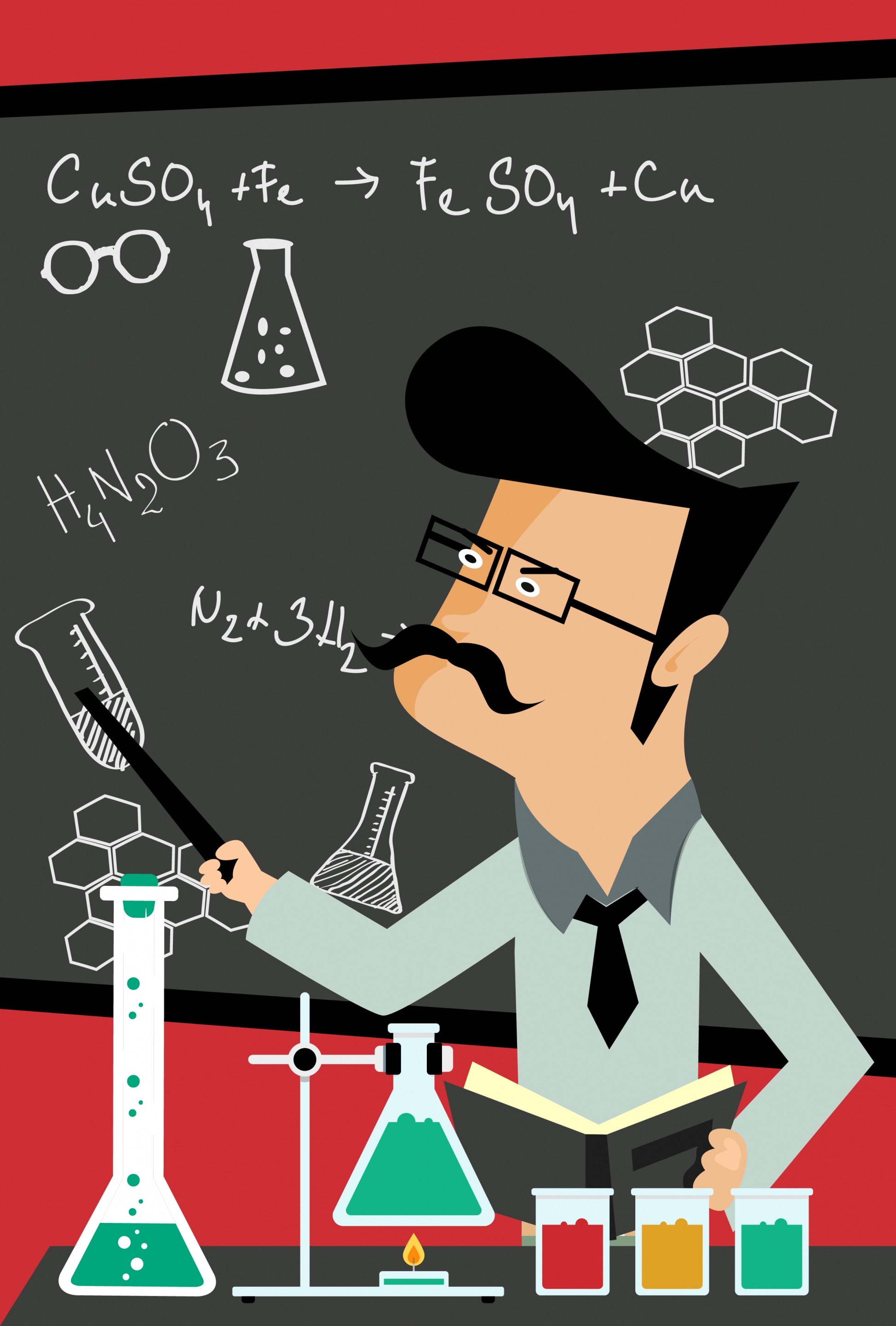 chemistry class background laboratory teacher icons cartoon design