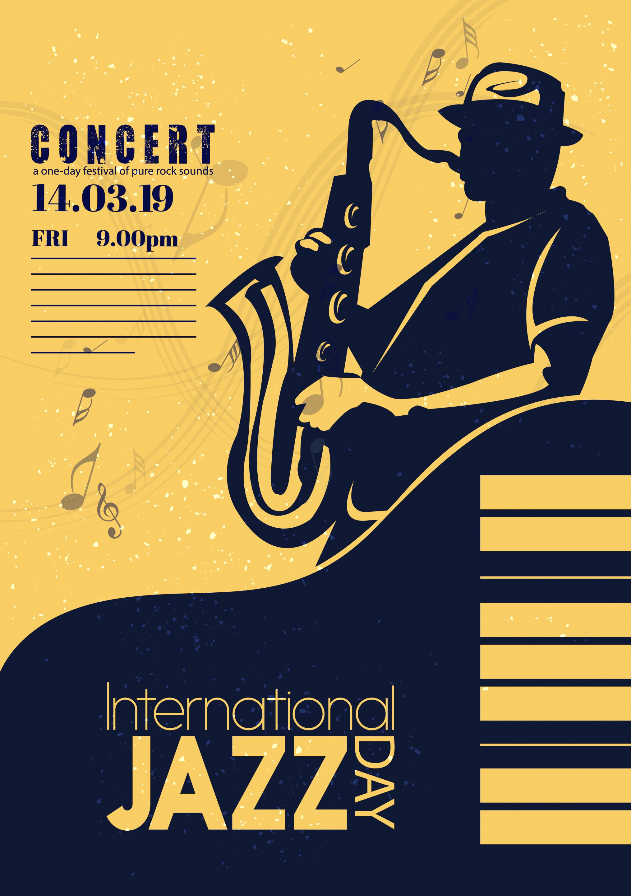 music concert banner saxophonist icons silhouette classical design