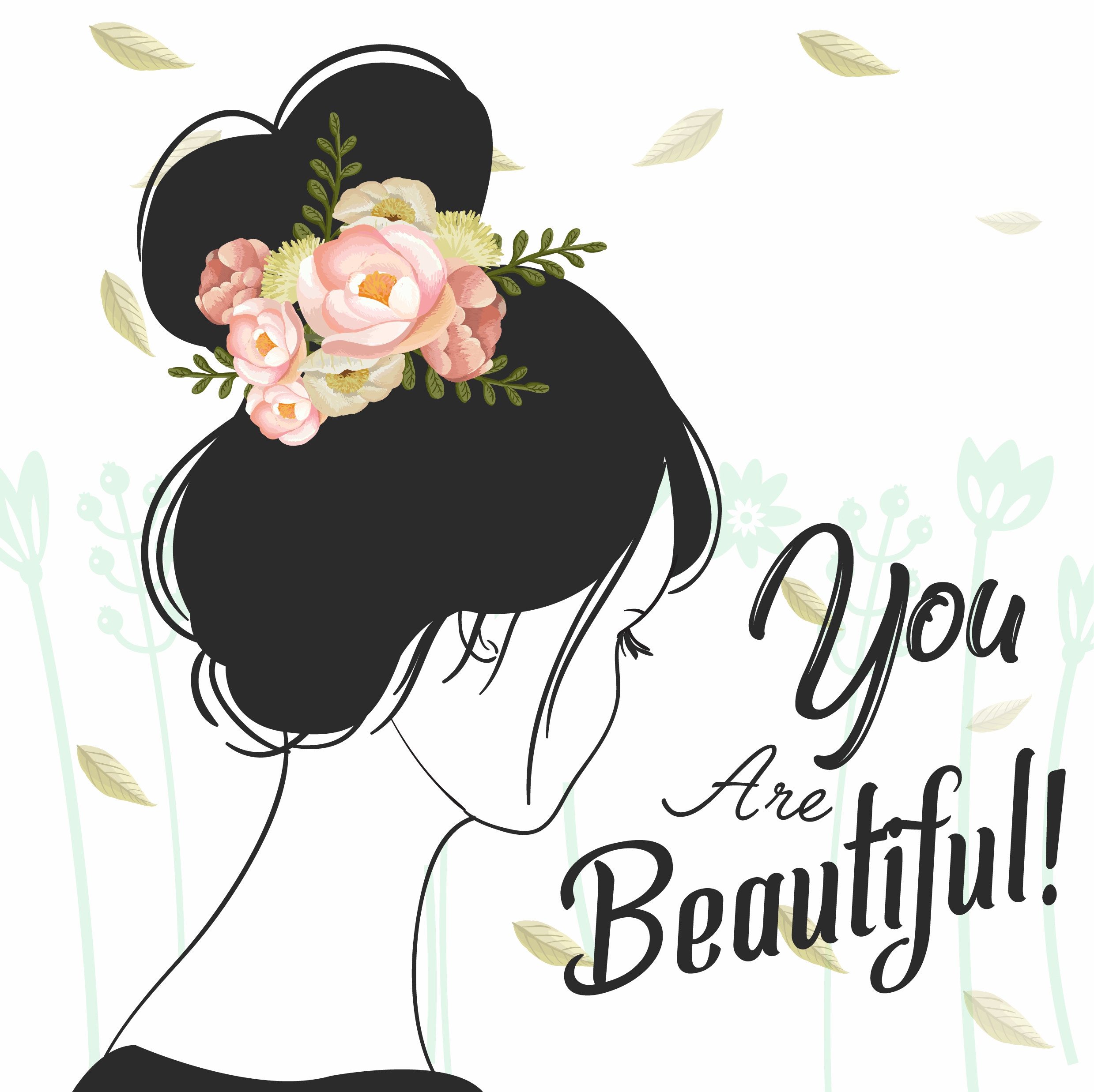 beauty banner woman roses icons handdrawn sketch