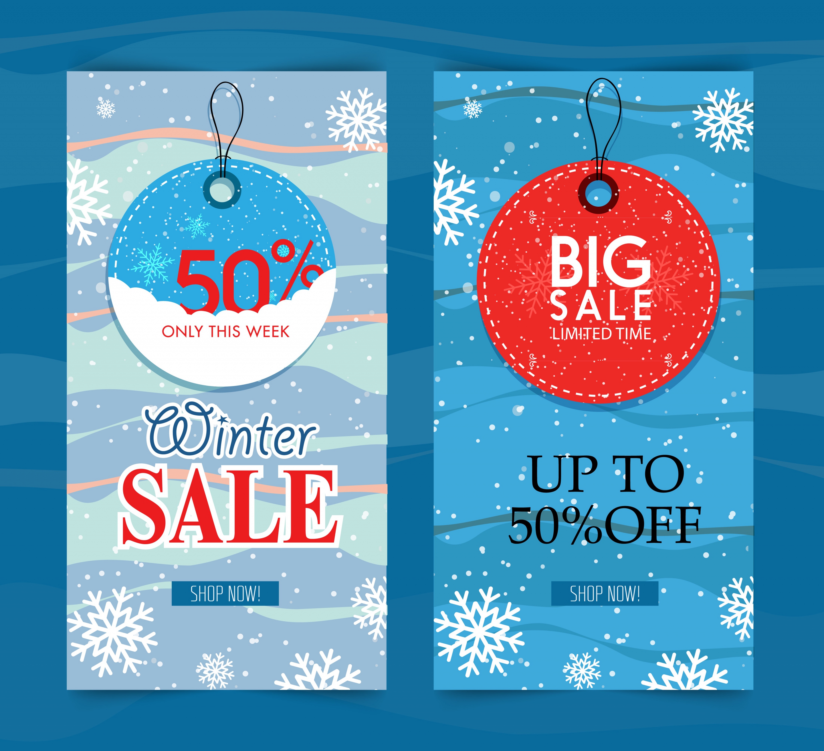 winter sales posters snowflakes tags decor vertical design