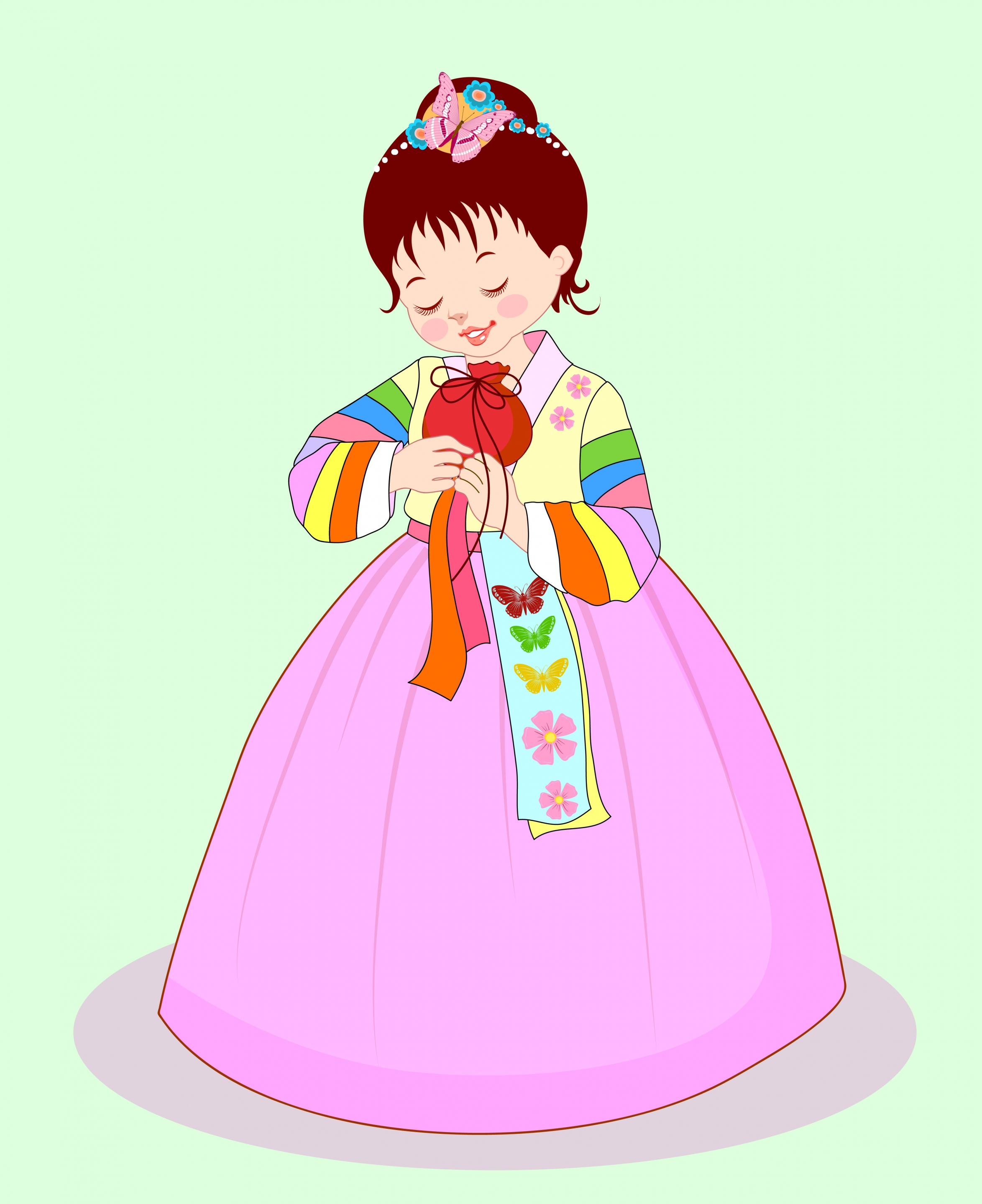 cute girl drawing asian traditional costume