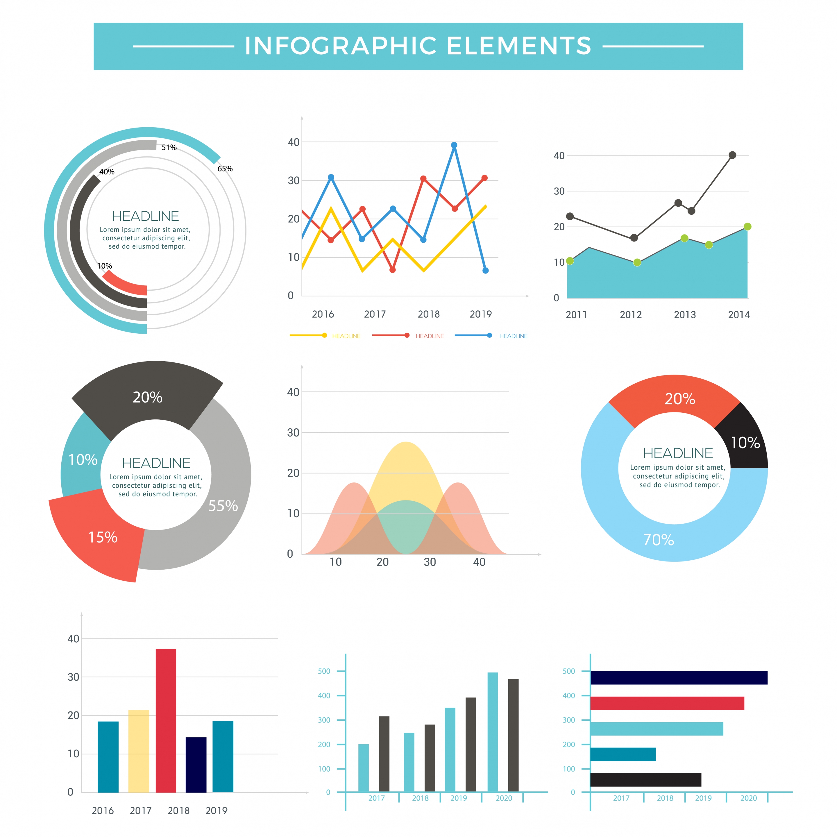 chart infographic design elements multicolored flat shapes