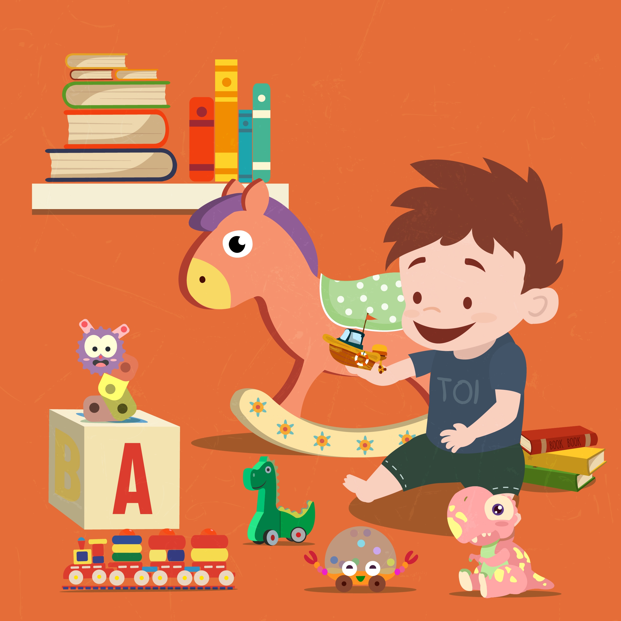 joyful boy drawing toys icons cartoon design