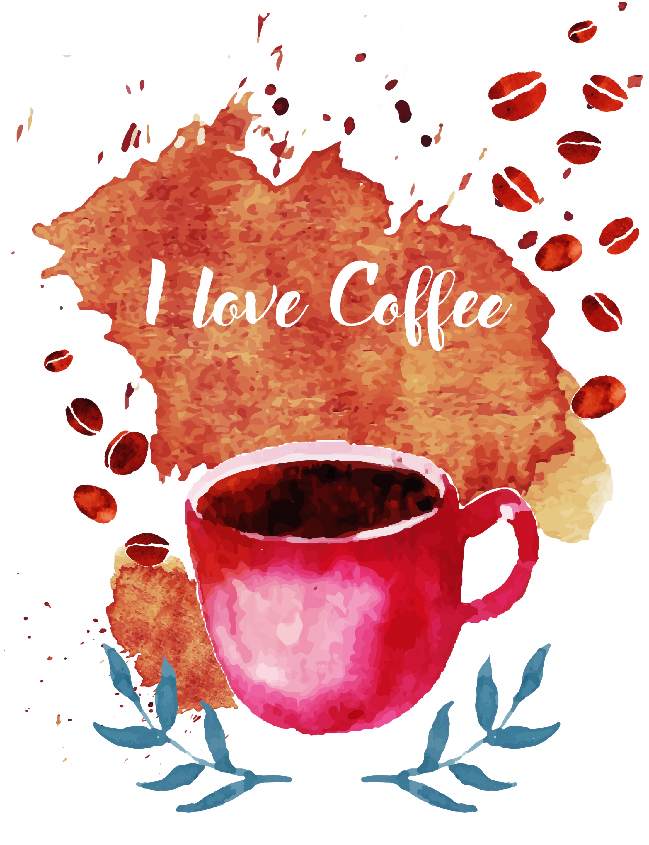 coffee advertising grunge watercolor design cup nuts icons