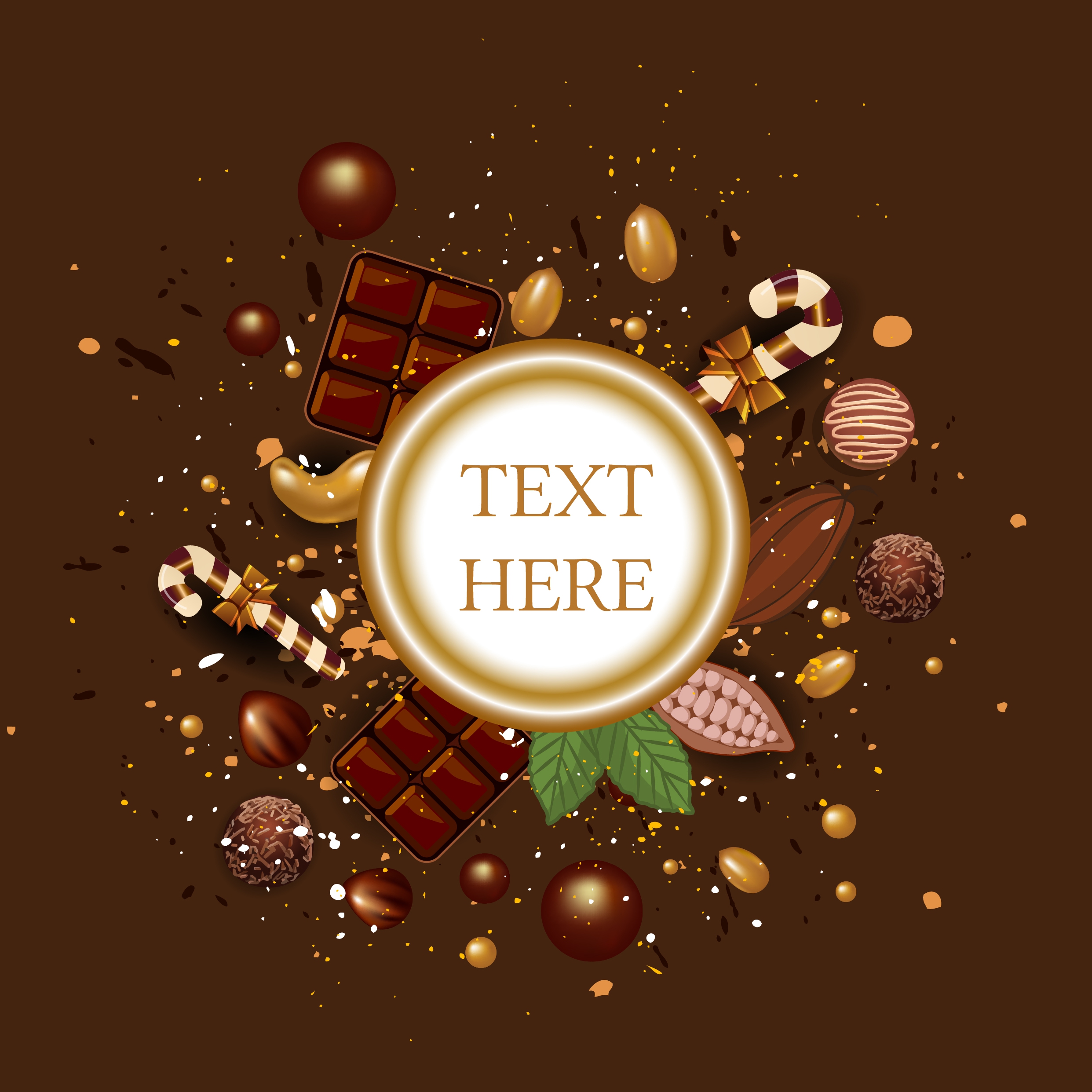 candies backdrop chocolates nuts icons brown decoration