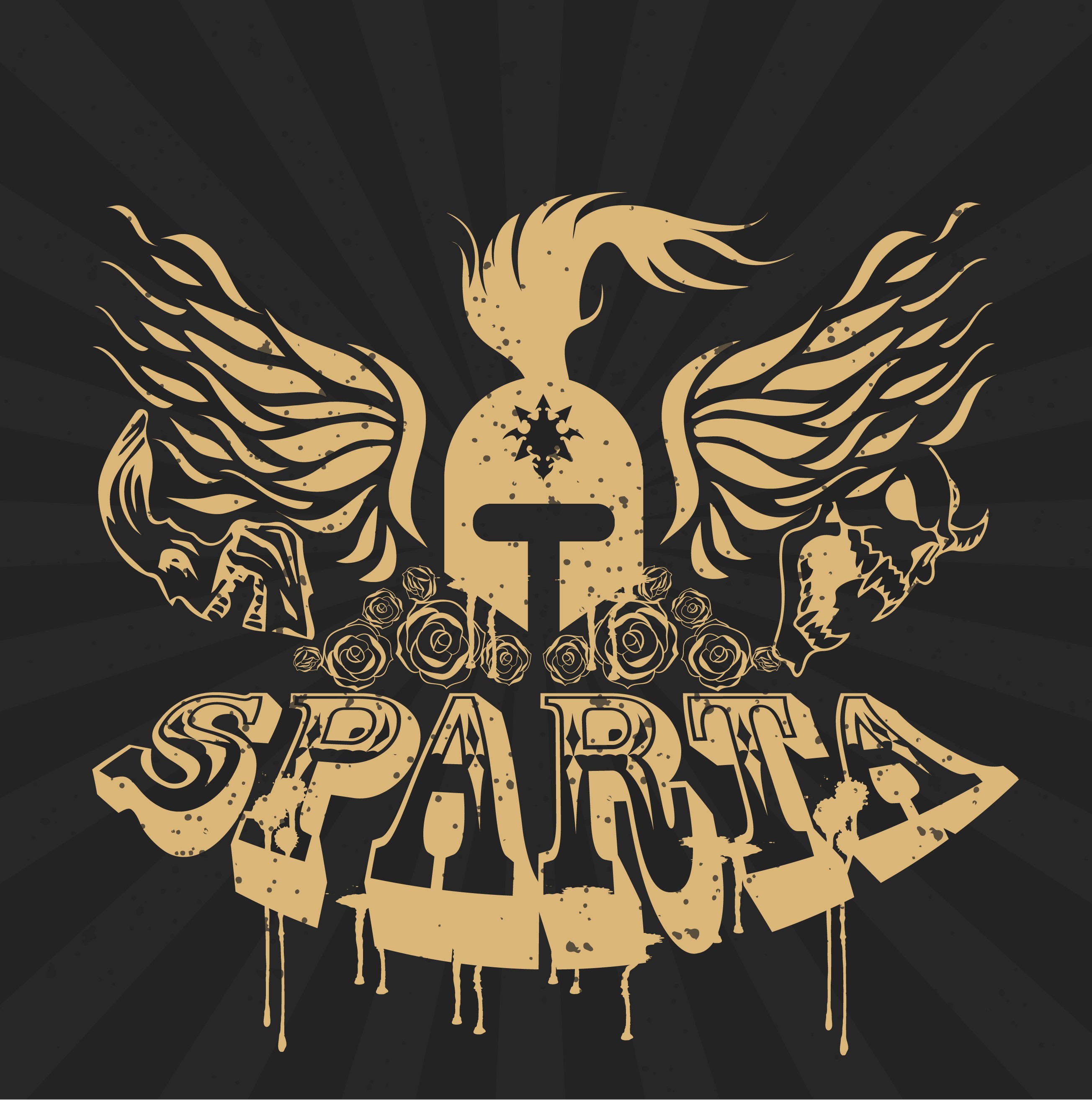 sparta banner 3d retro texts helmet wings icons