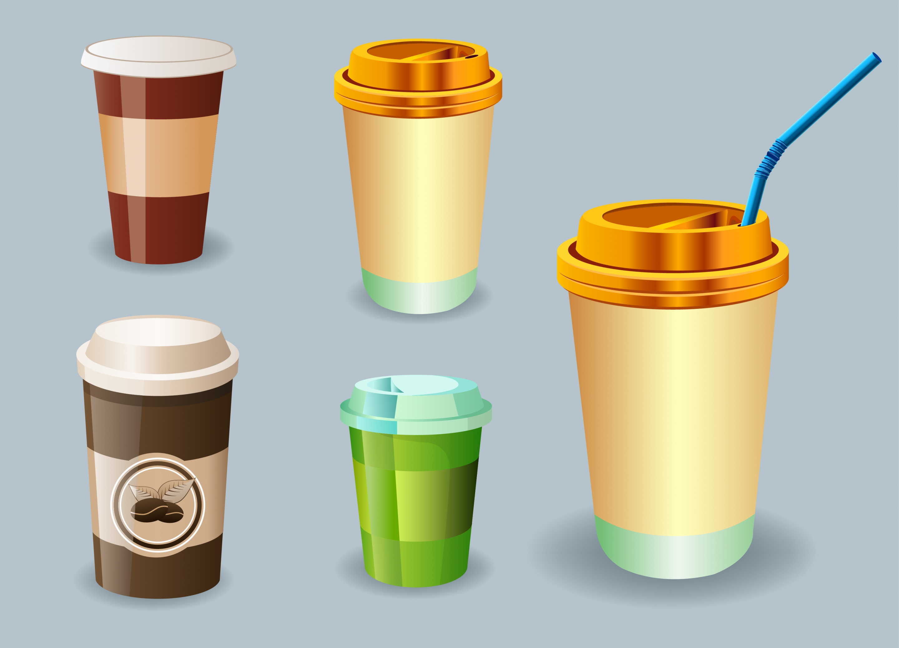 plastic cup icons 3d shiny colored design