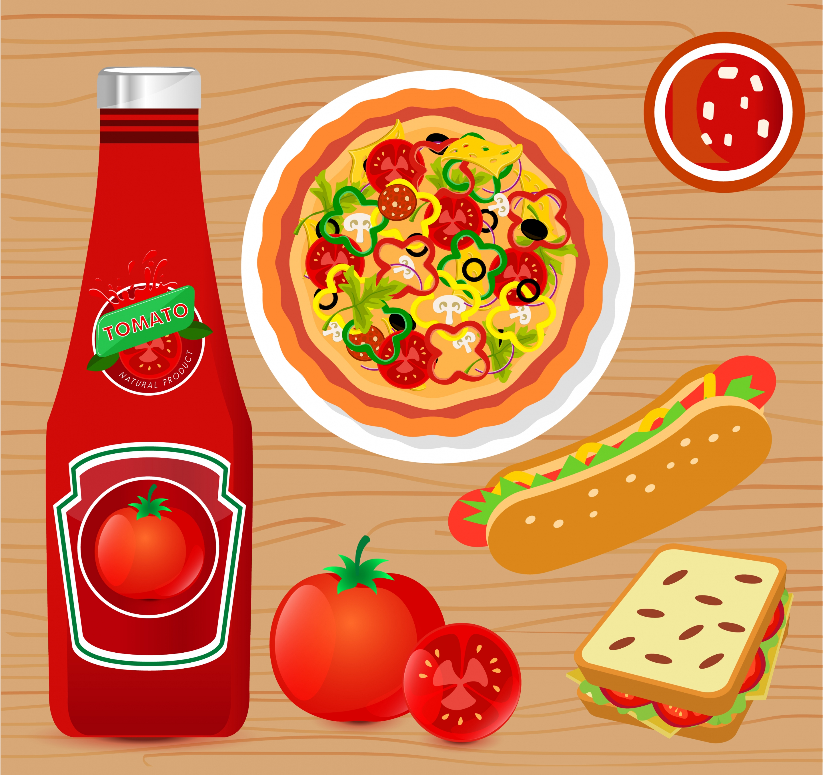 tomato sauce advertising flat design fast food icons