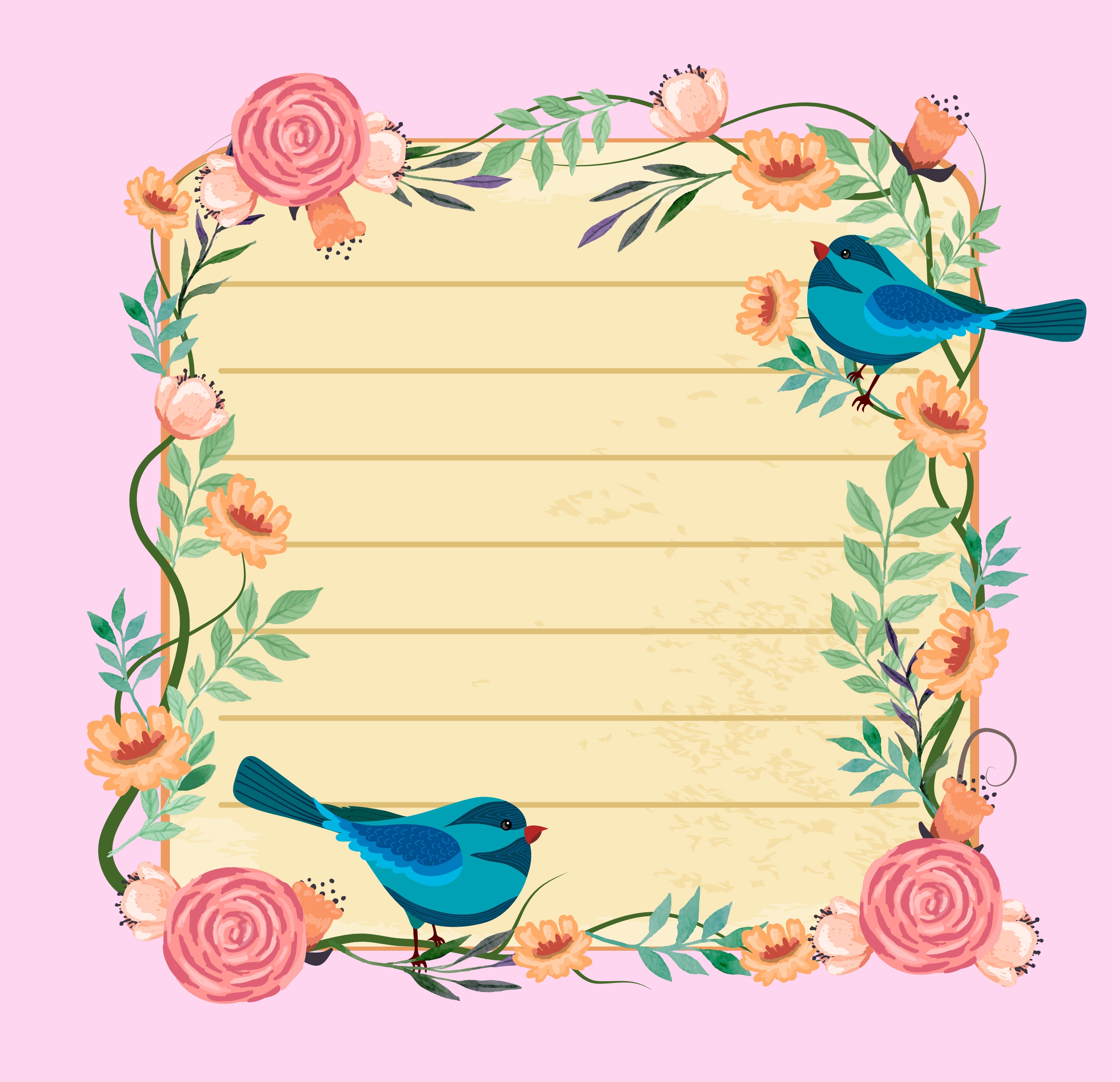 card border template flowers birds icons decoration