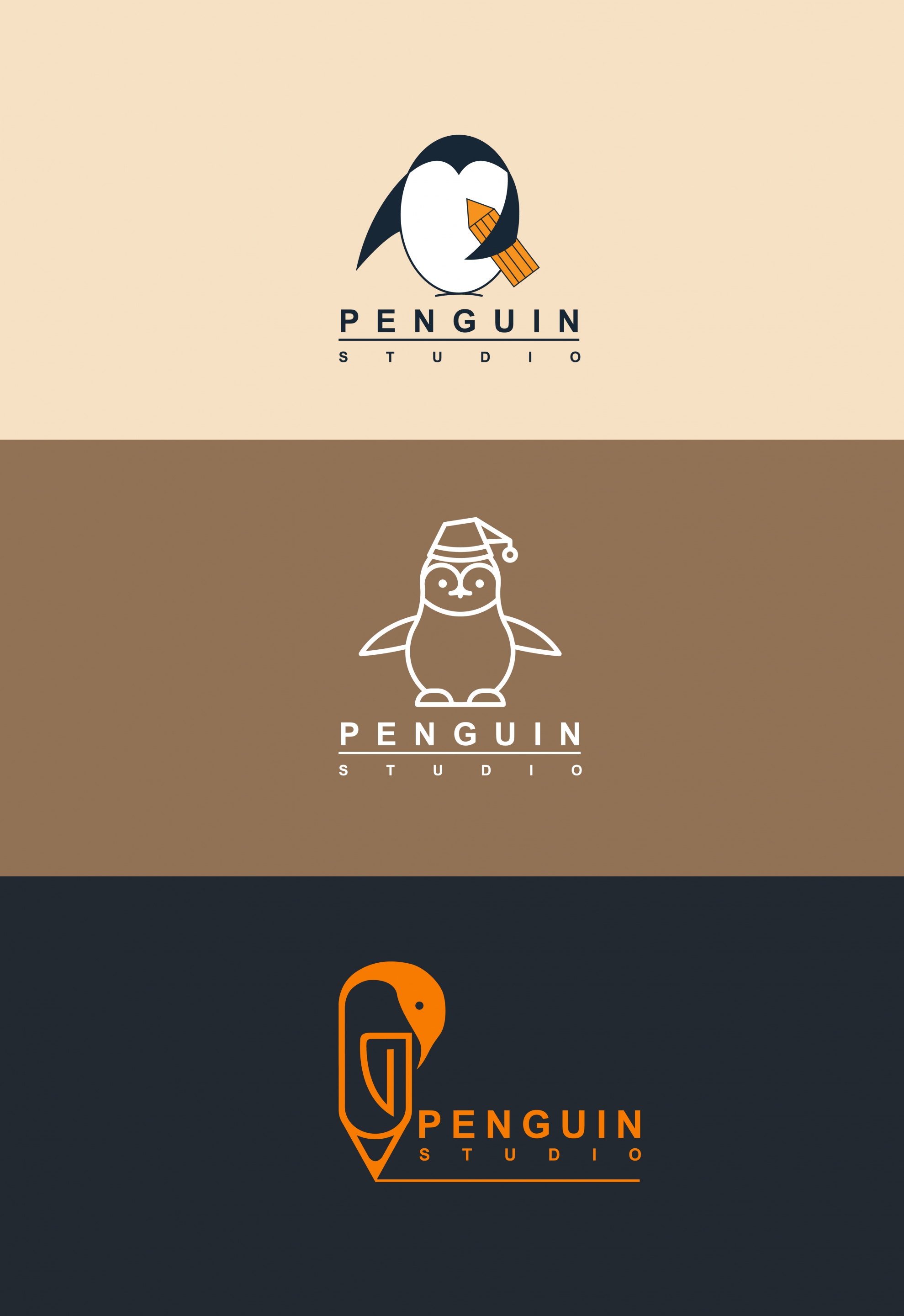 studio logo design penguin icon flat sketch