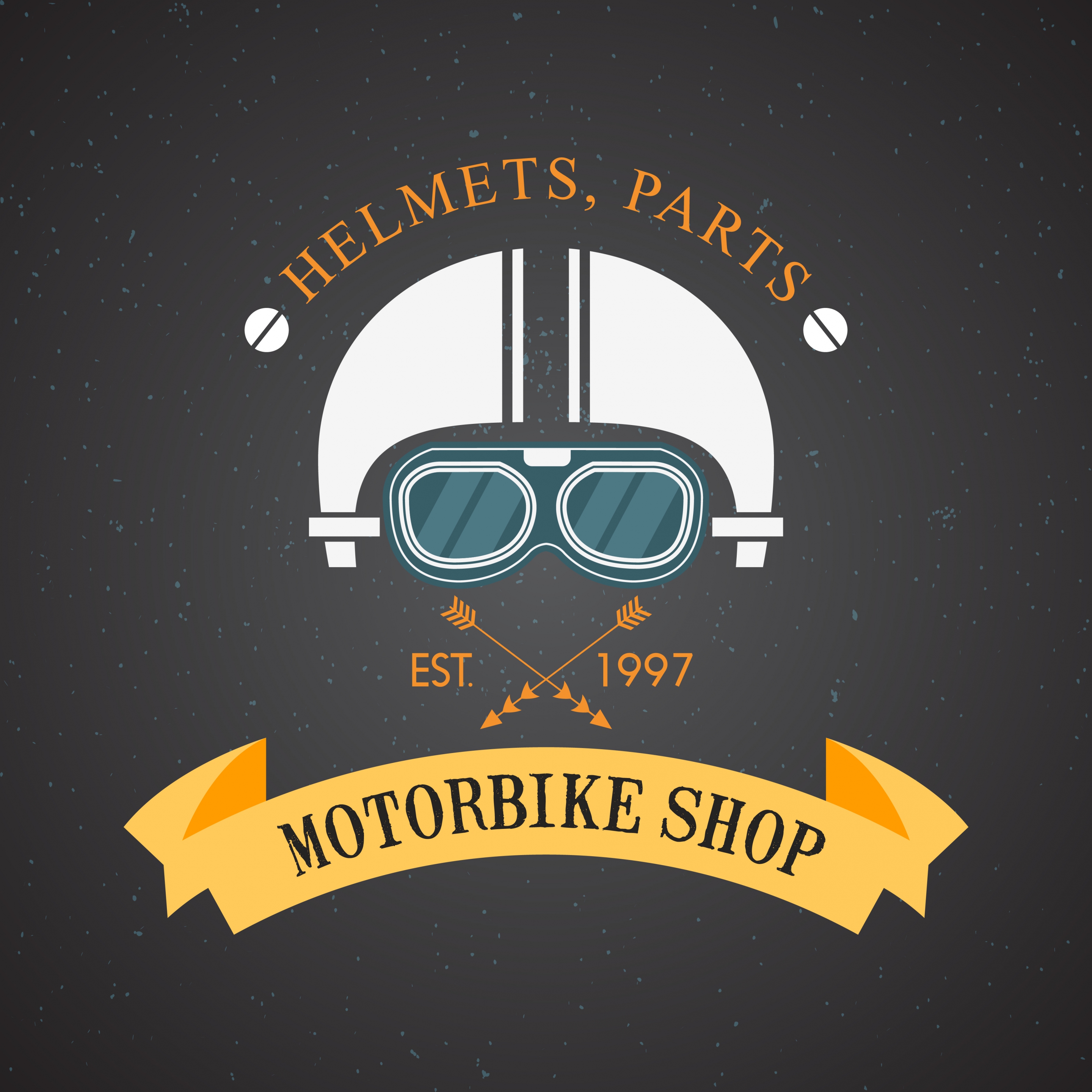 motorbike shop logo helmet ribbon arrow icons decor