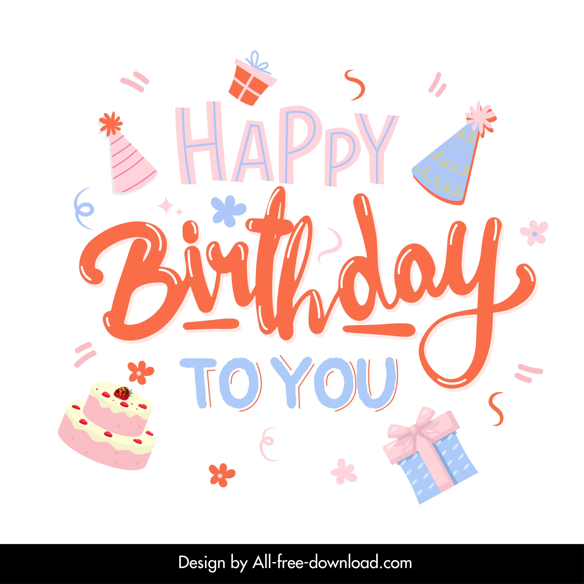 birthday typography design elements dynamic cake gift flora