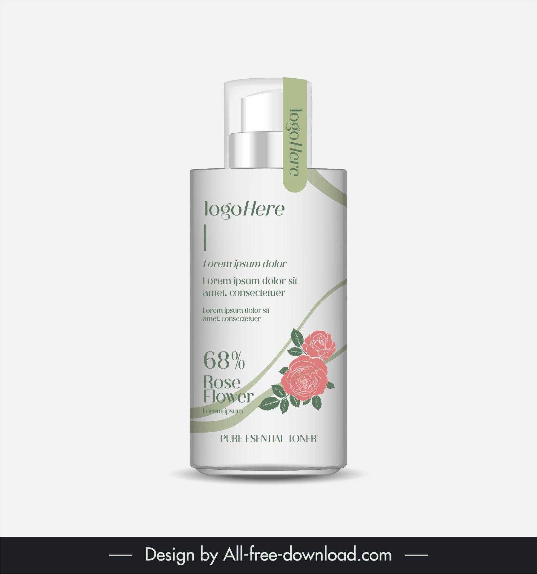 skincare bottle packaging template elegant rose flowers