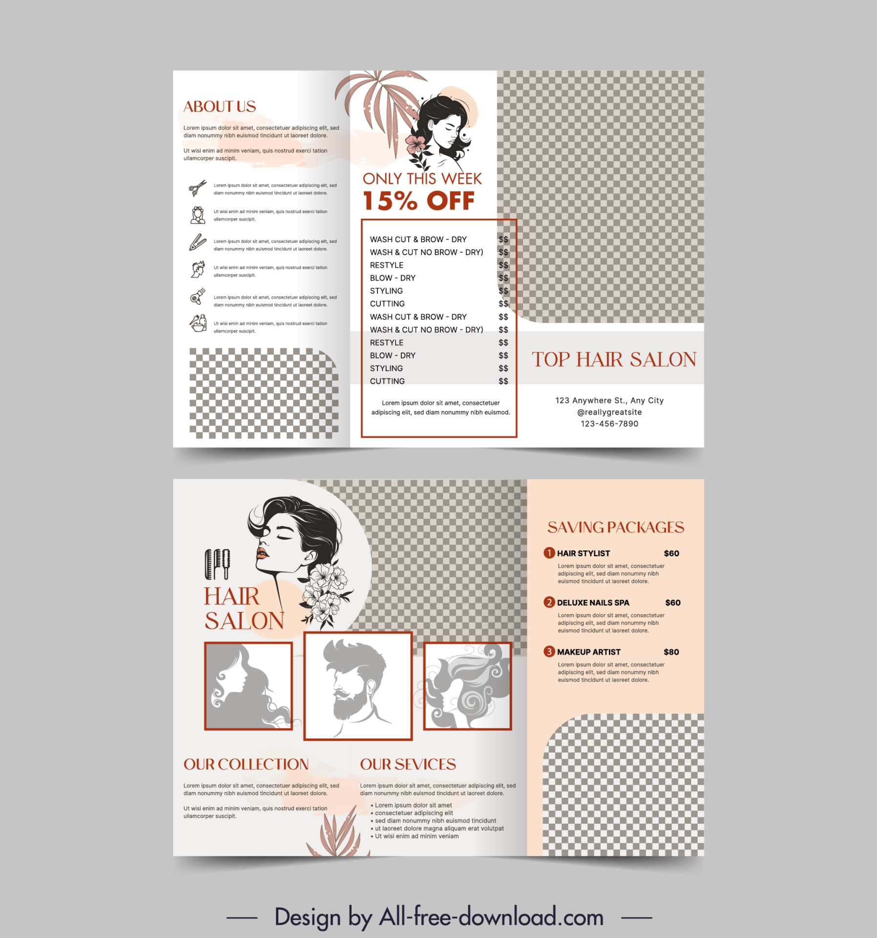 hair salon brochure templates checkered man woman avatars