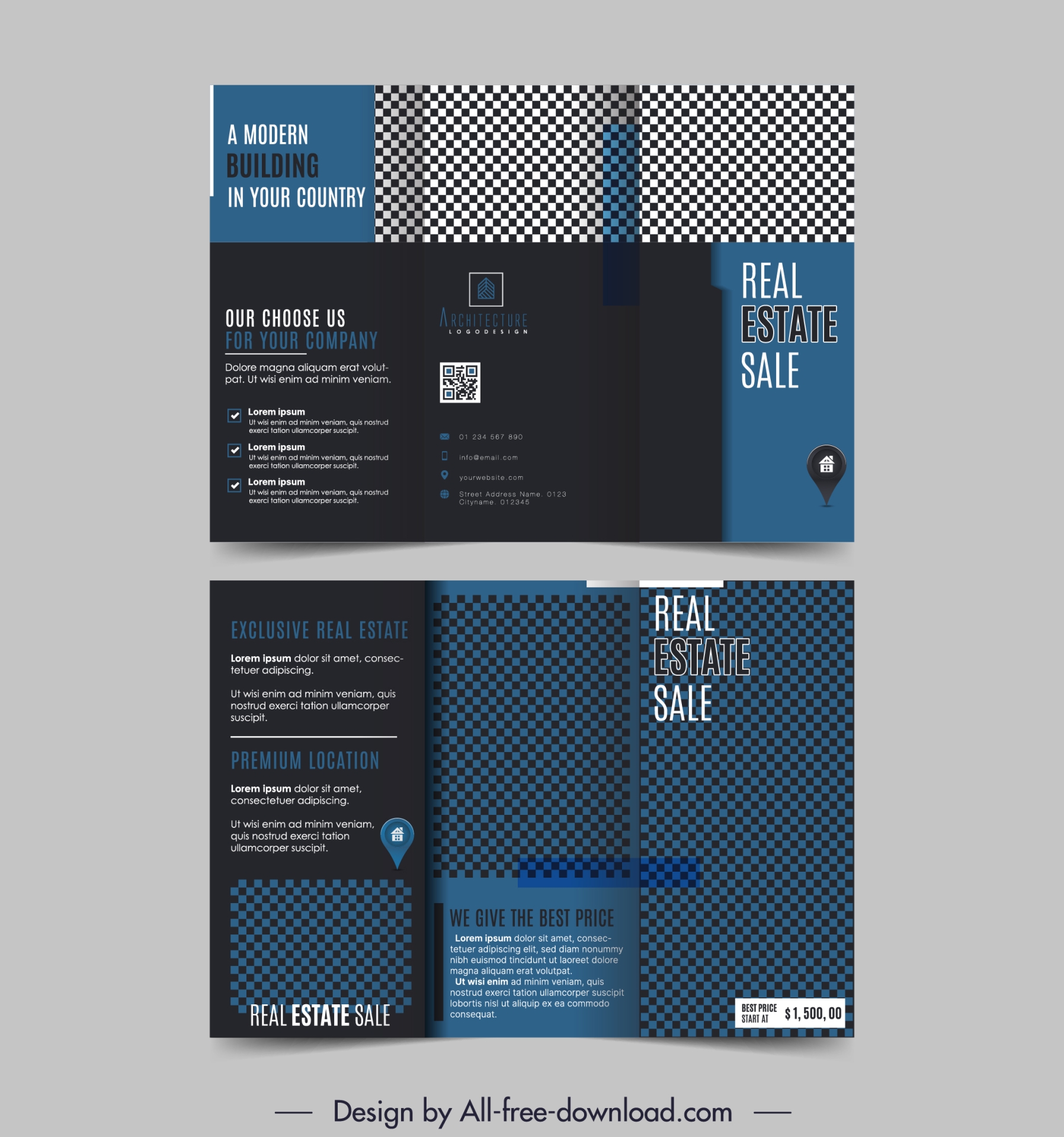 modern real estate brochure template trifold dak checkered layout