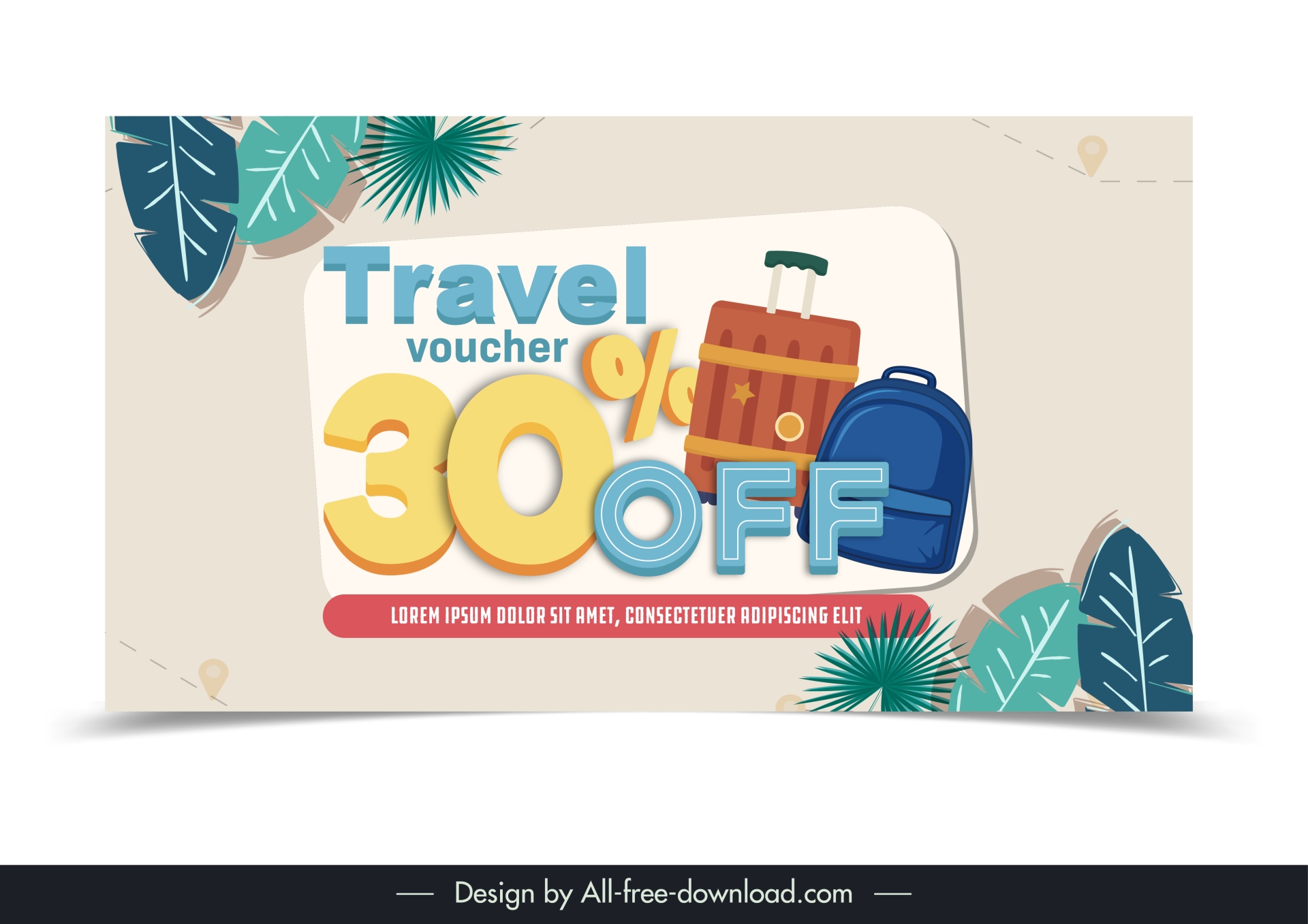 holiday discount banner template classic leaves suitcase luggage 