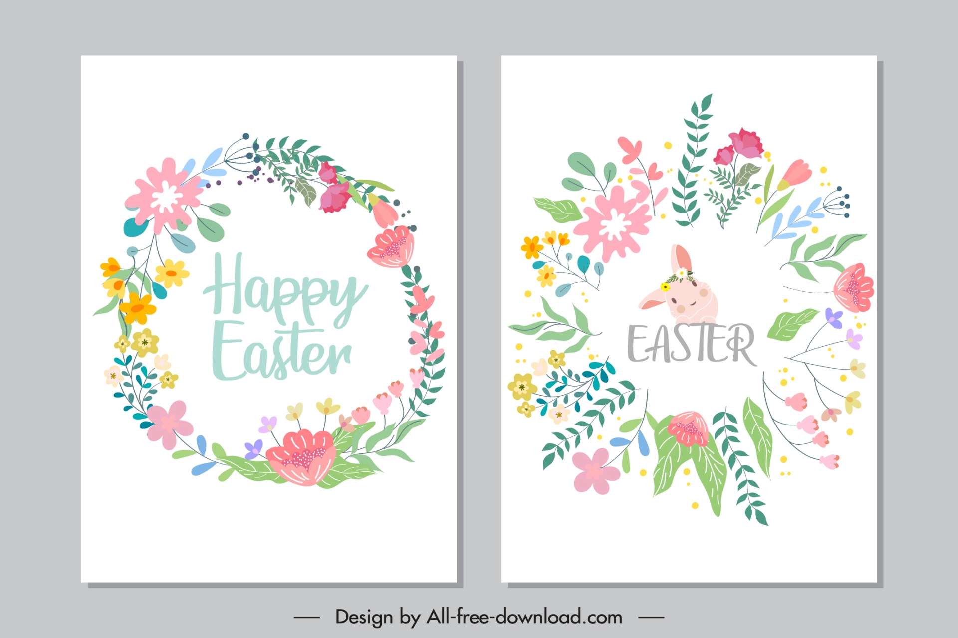 easter card template cute bunny floral wreath decor