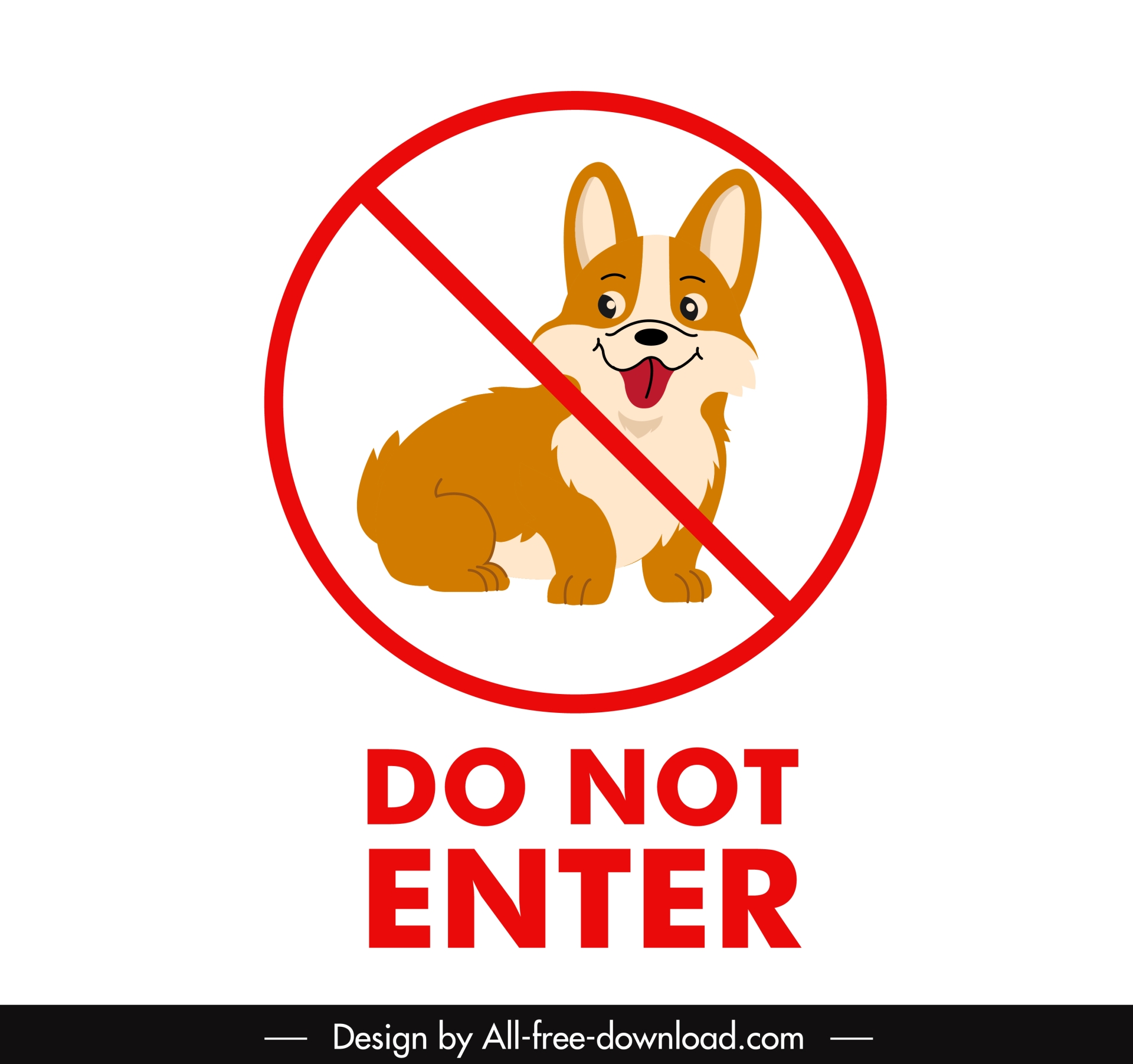 do not enter template cute puppy cartoon circle cross line