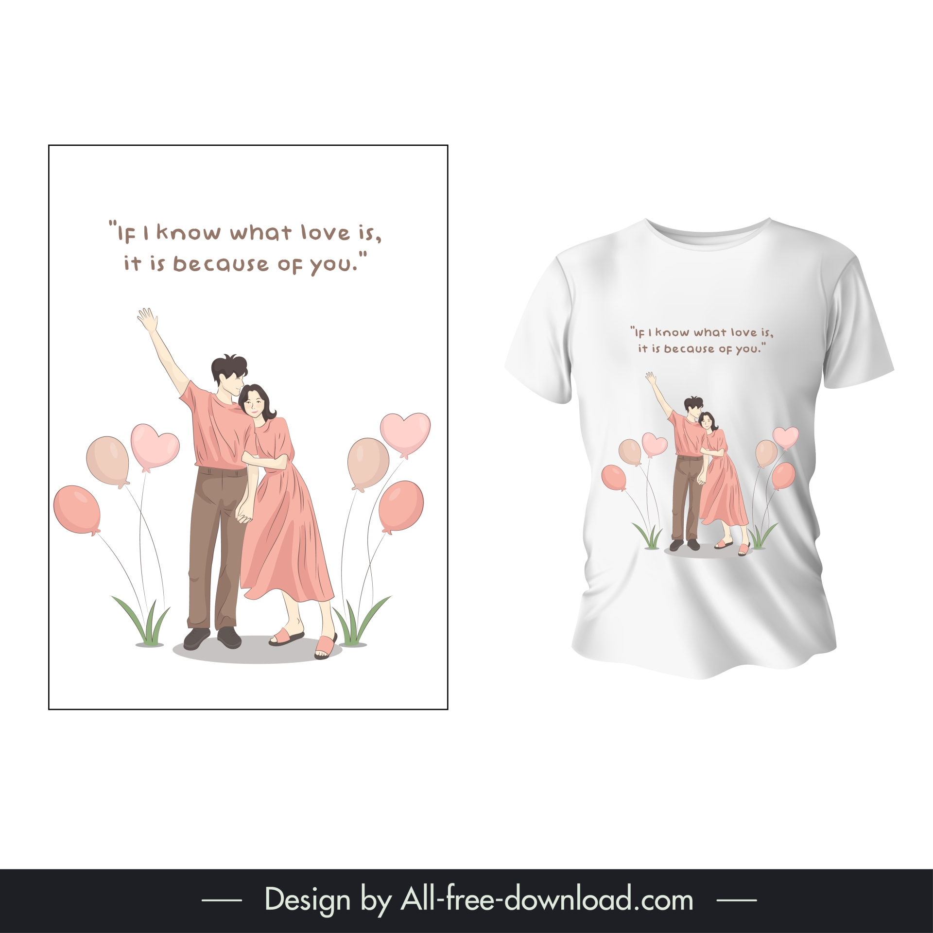 lovely couple  t shirt template cartoon characters design heart balloon