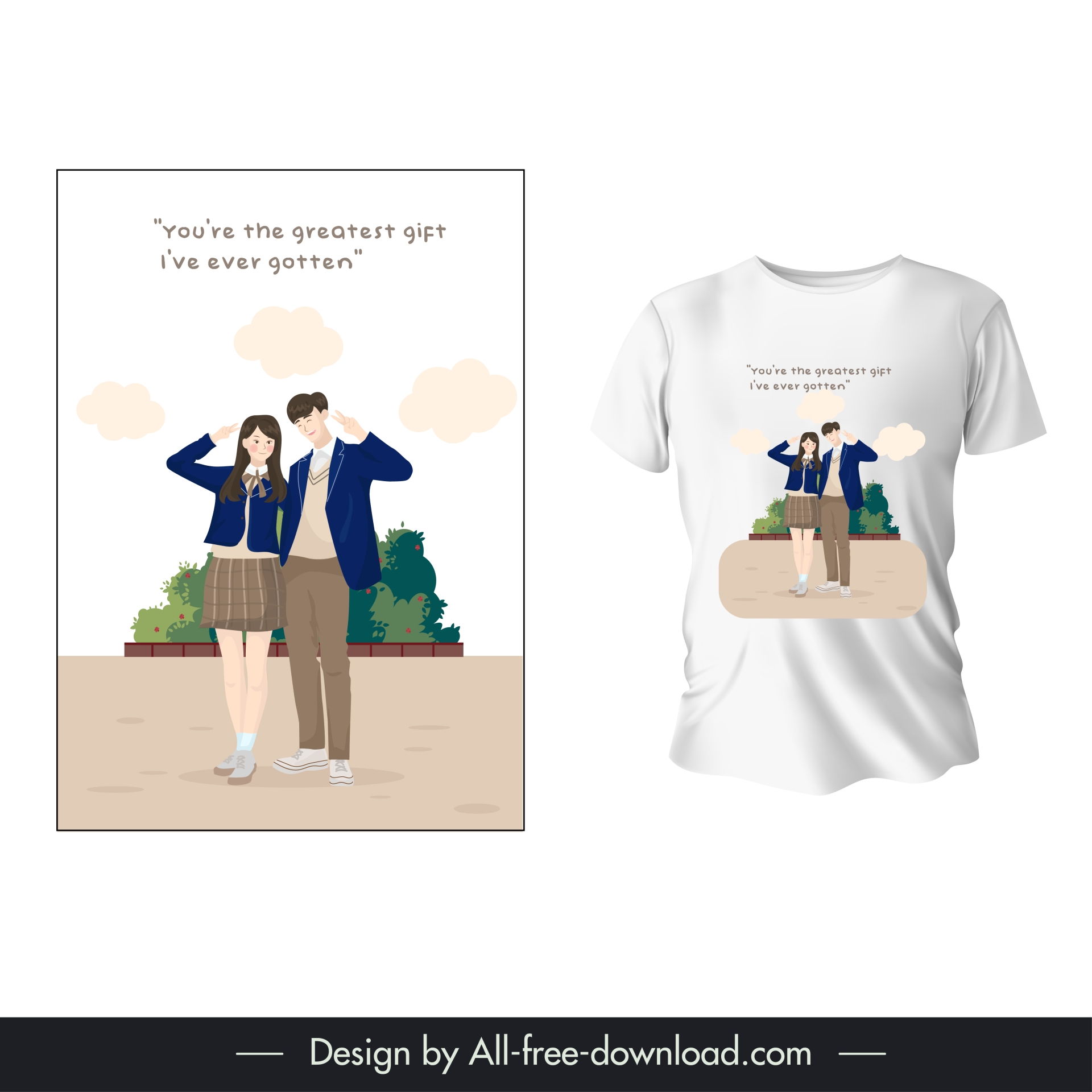 couple t shirt template cute cartoon design