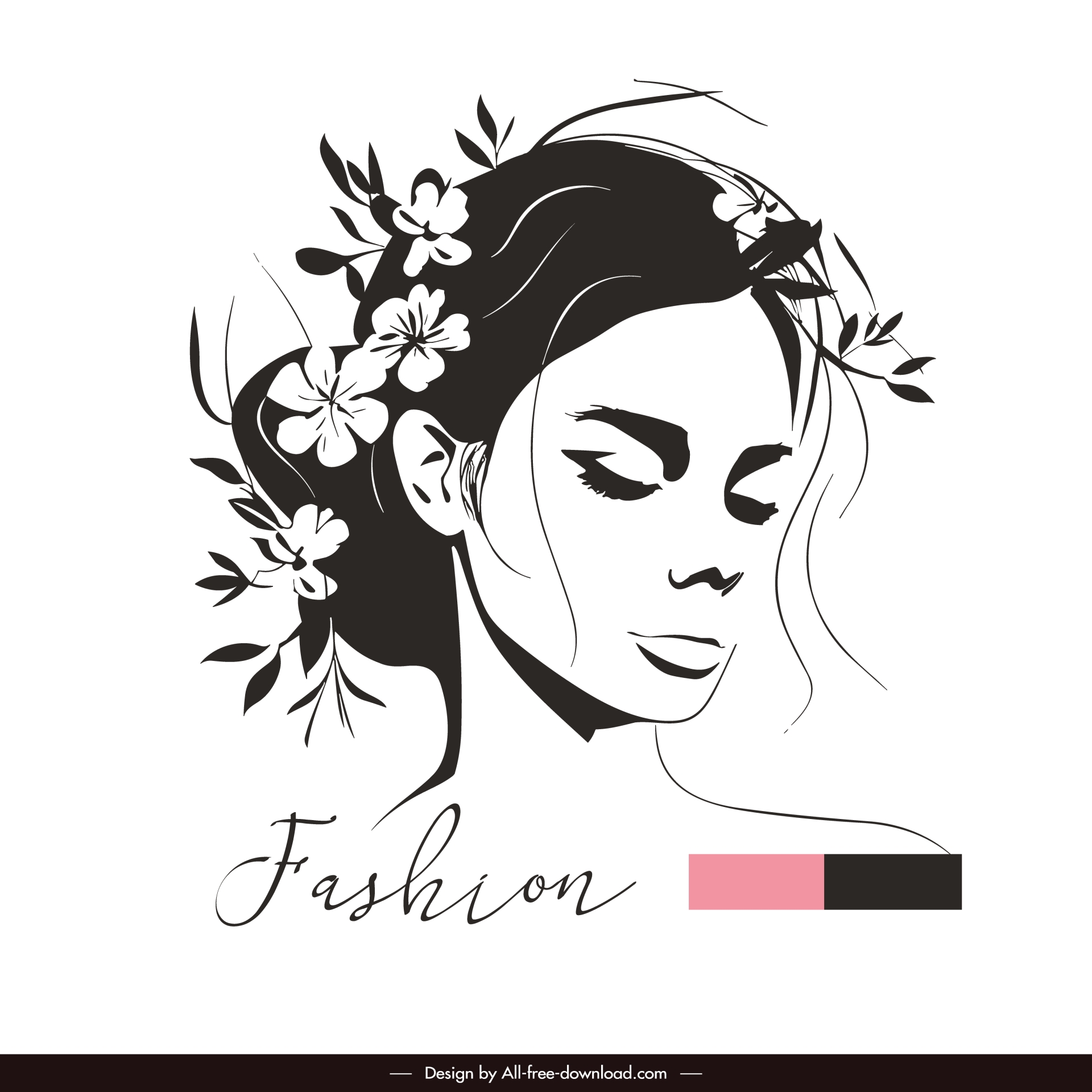 fashion design elements handdrawn classic girl line art  