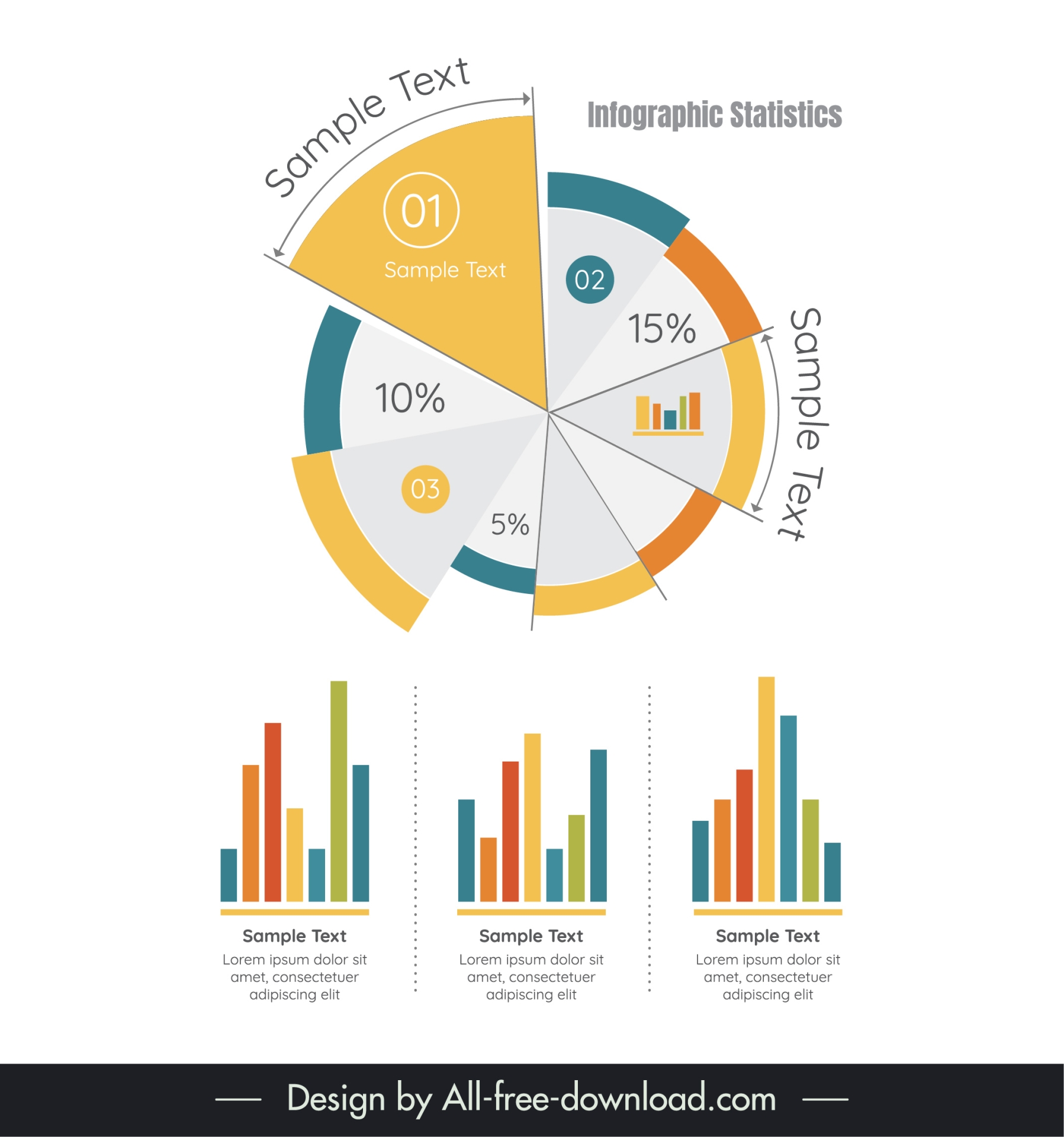 infographic statistics design elements pie column flat sketch