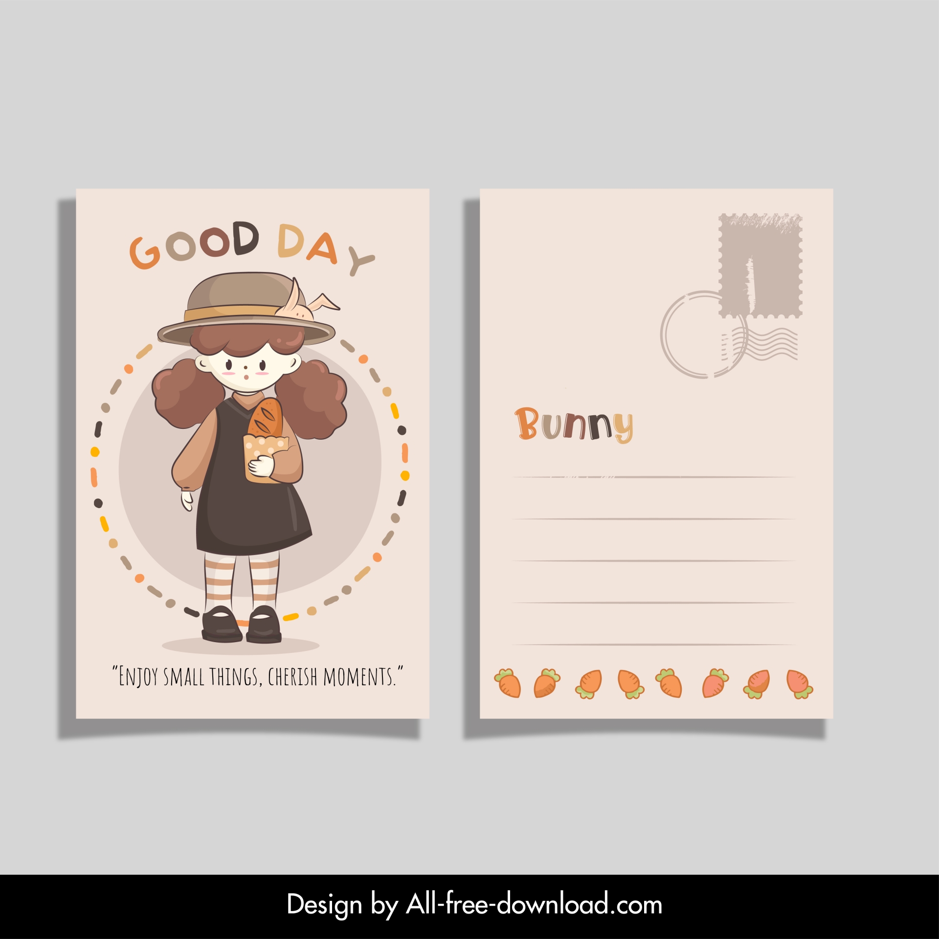 infant postcard template lovely cartoon girl character