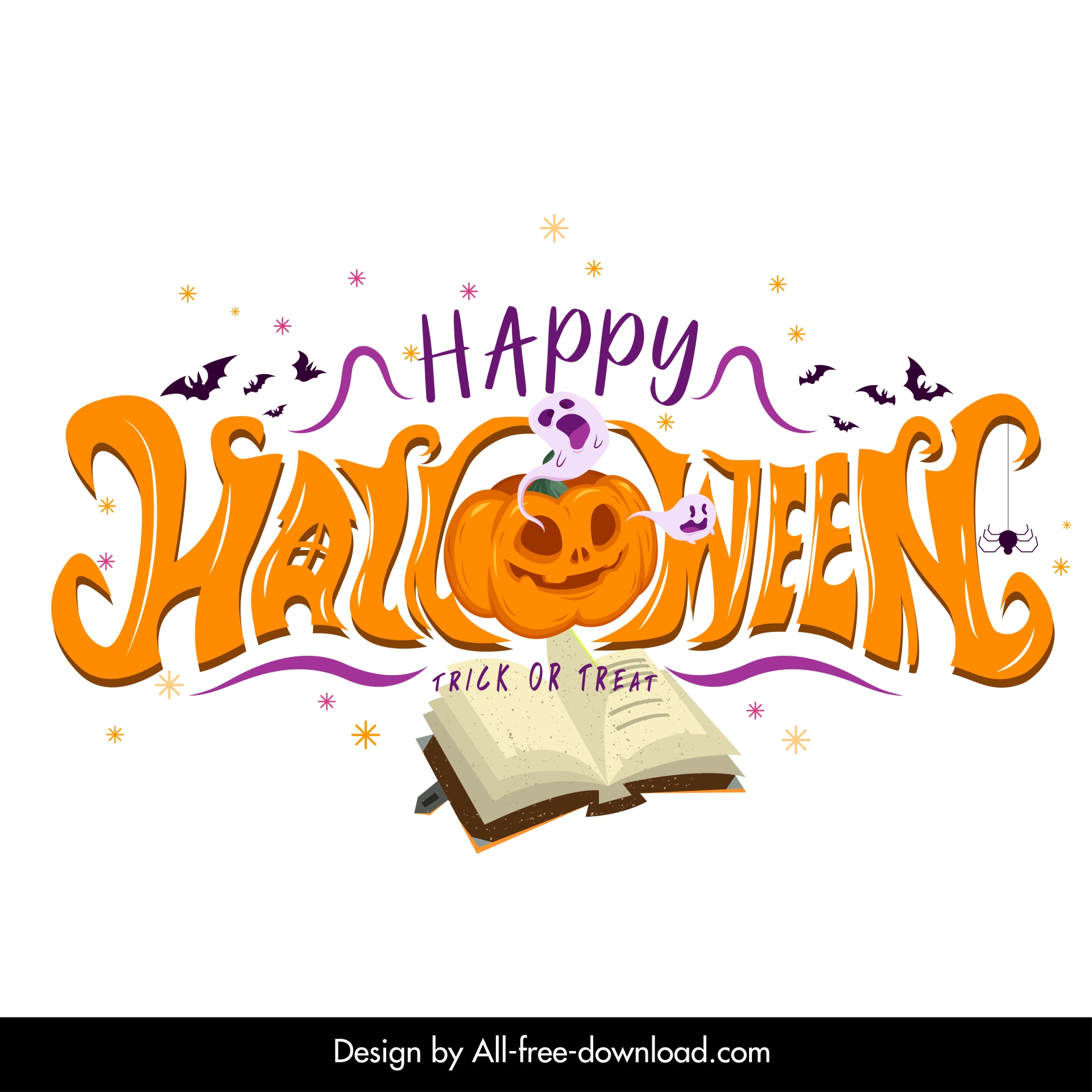 halloween typography design elements dynamic stylized texts book bats