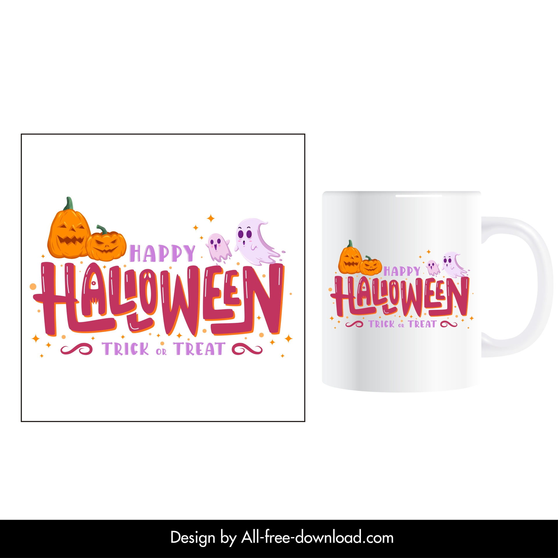 halloween cup design elements pumpkins ghosts decor