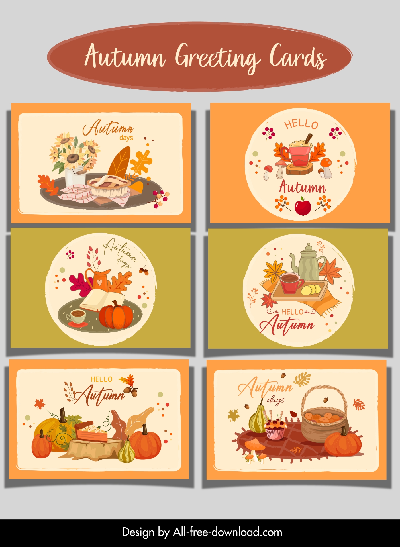 autumn postcard templates collection elegant classic