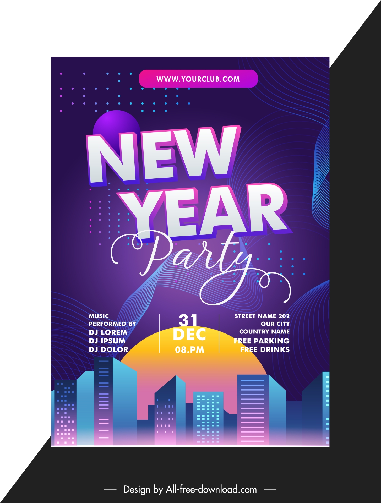 new year poster template modern city scene 