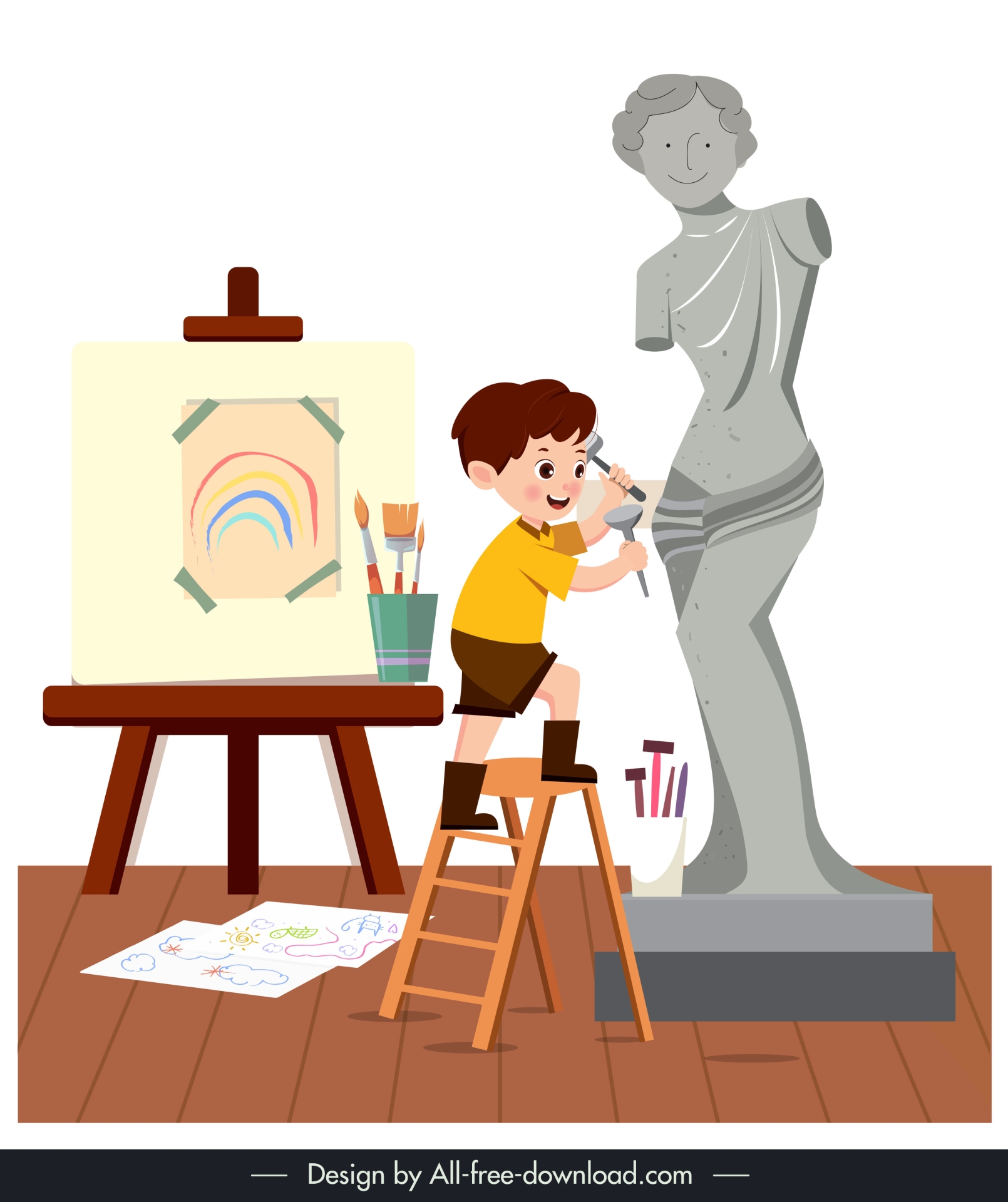 sculpture work design elements cute cartoon dynamic 