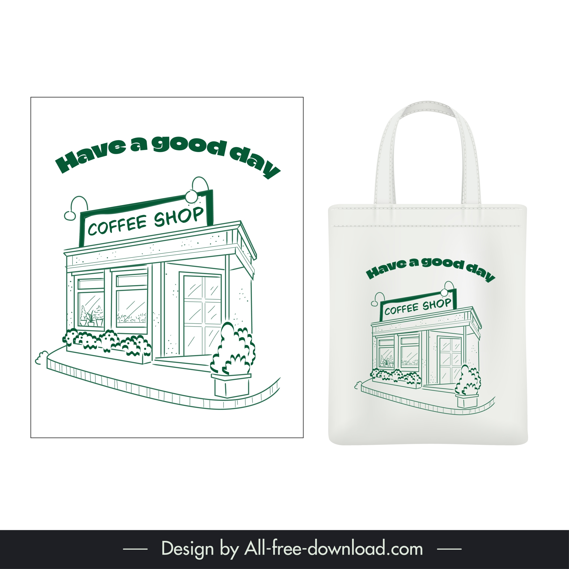 tote bag design elements handdrawn coffee shop decor