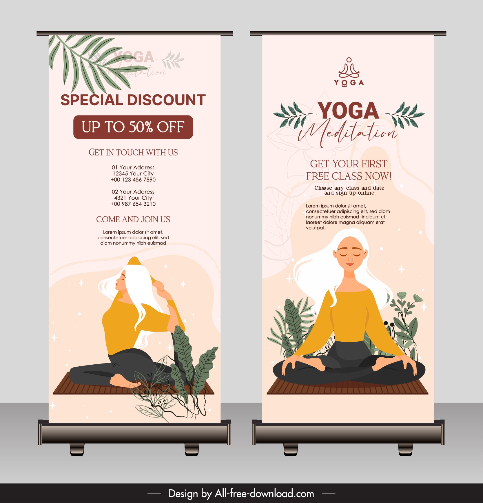 standee yoga advertising poster cartoon lady