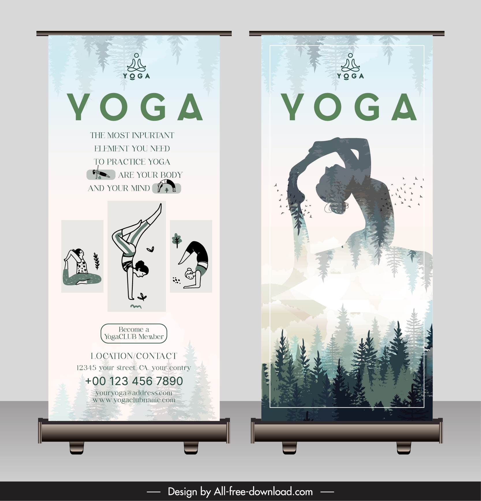 standee yoga templates retro silhouette handdrawn 